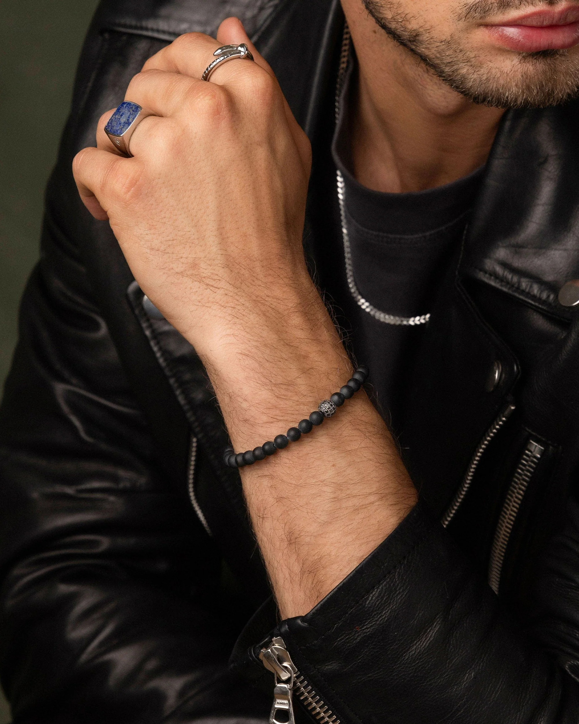 Men's Wristband with Matte Onyx and Black CZ Diamond - Image 6
