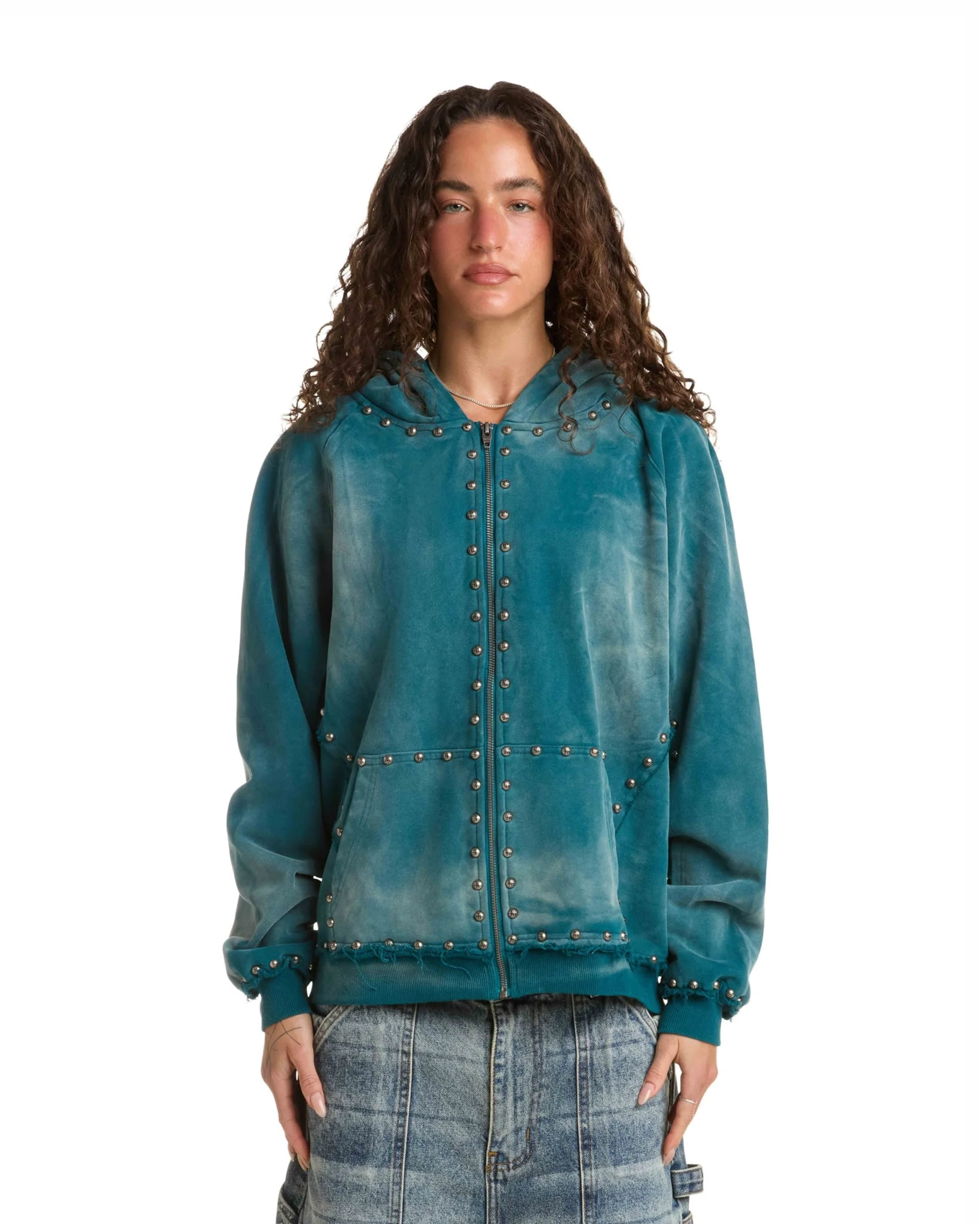 METAL RIVET ZIP-UP HOODIE - Image 3
