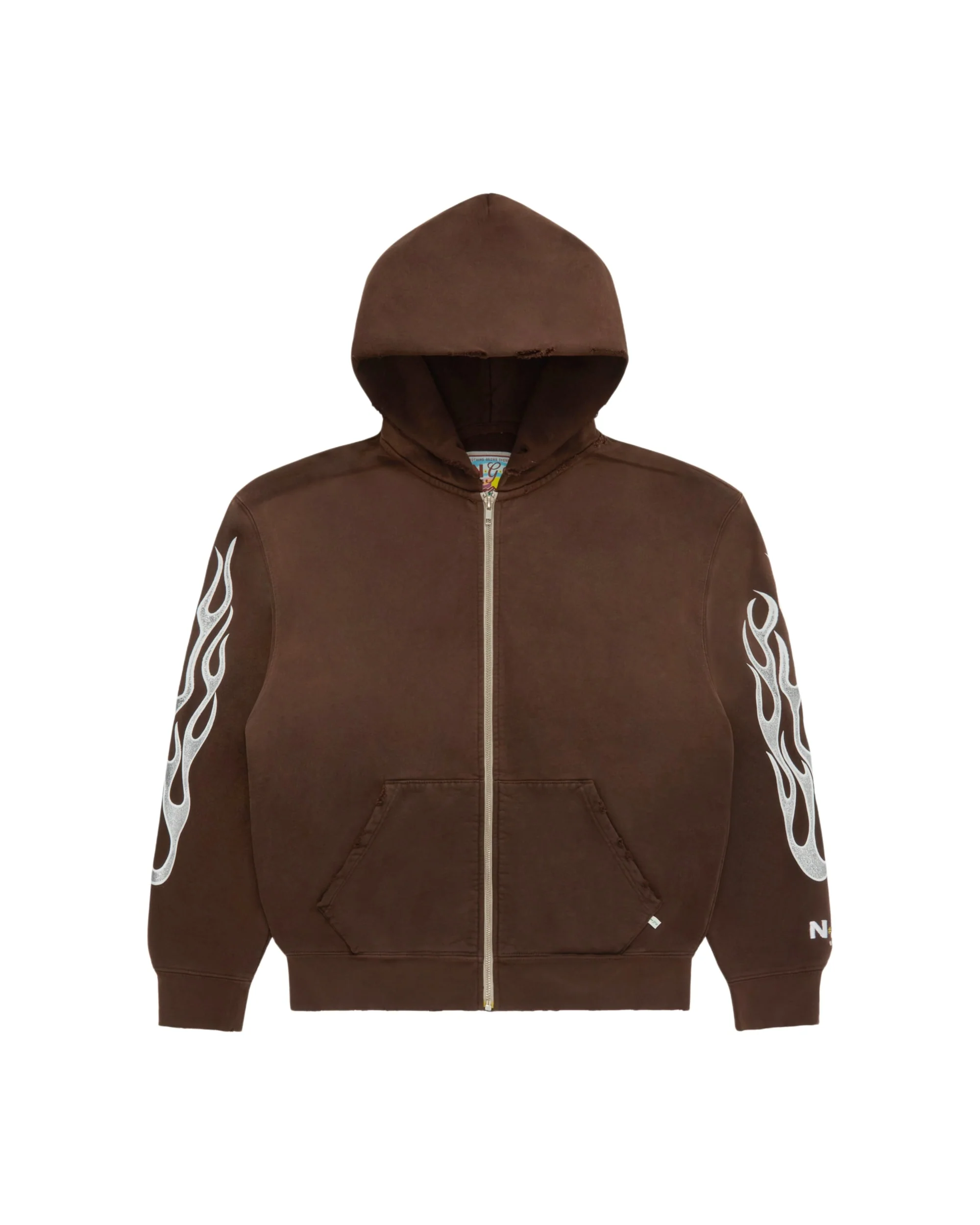 Metallic Flame Zip-Up Hoodie - Brown