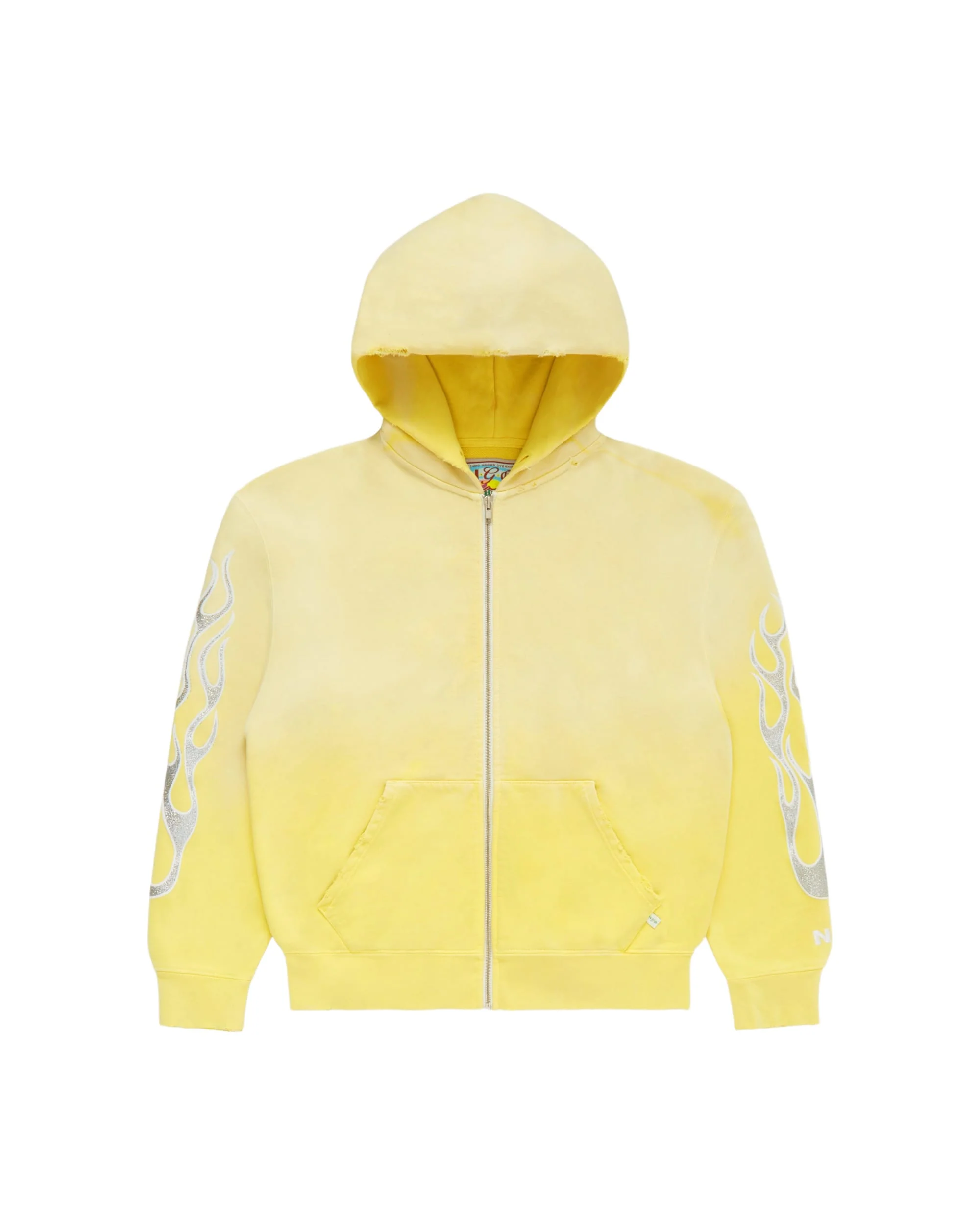Metallic Flame Zip-Up Hoodie - Yellow