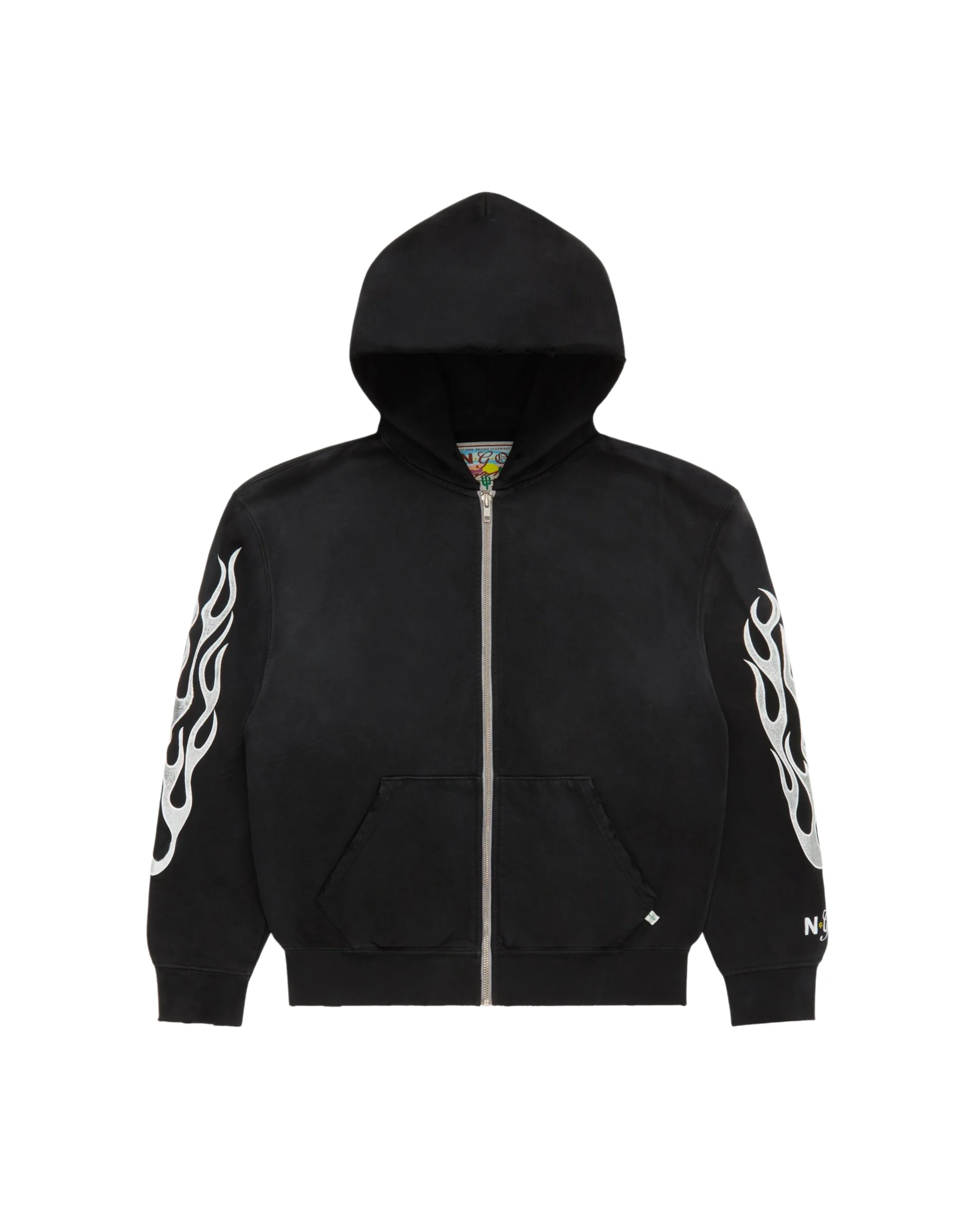 Metallic Flame Zip-Up Hoodie - Black