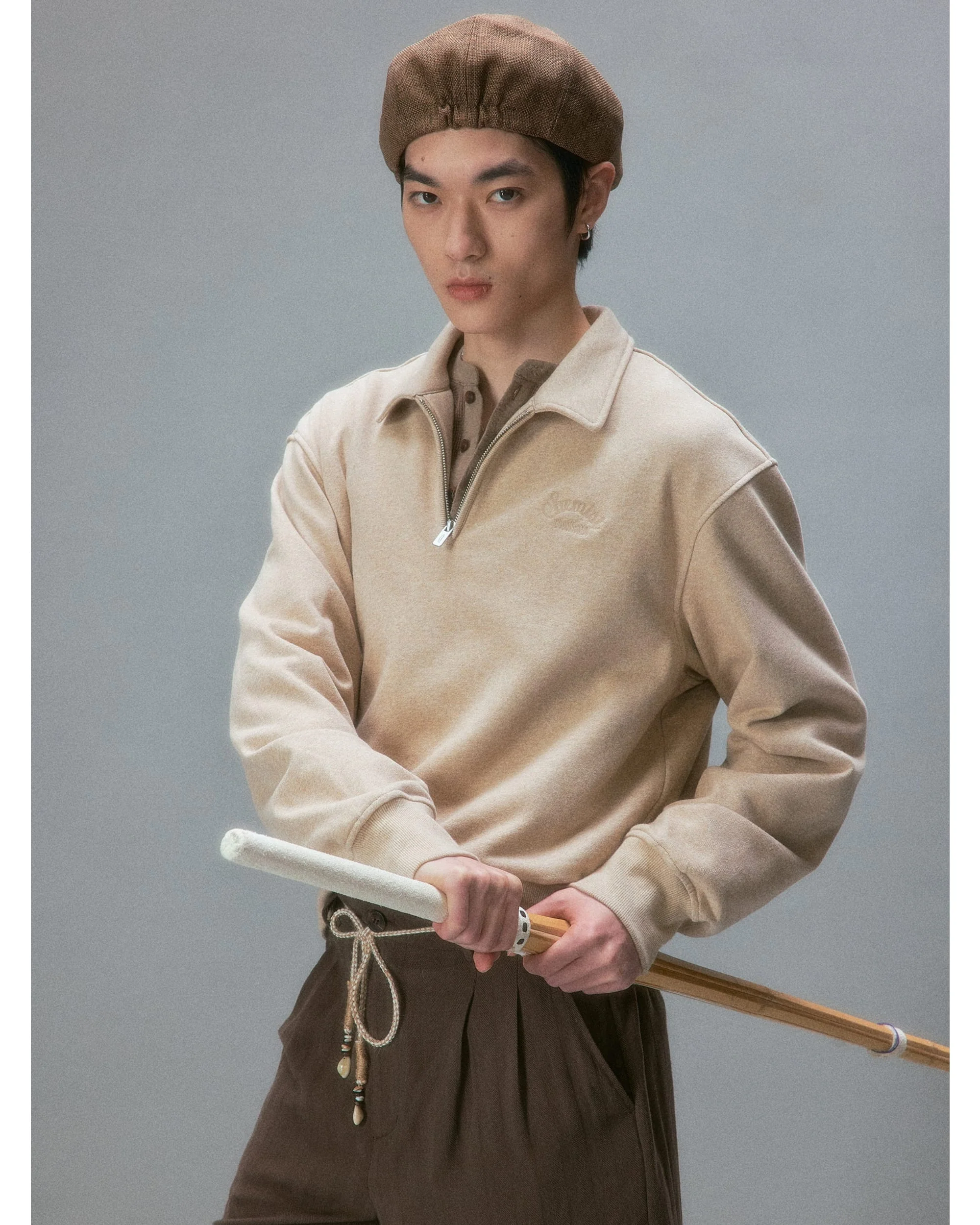 Minimal Drawstring Collar Sweatshirt - Image 5