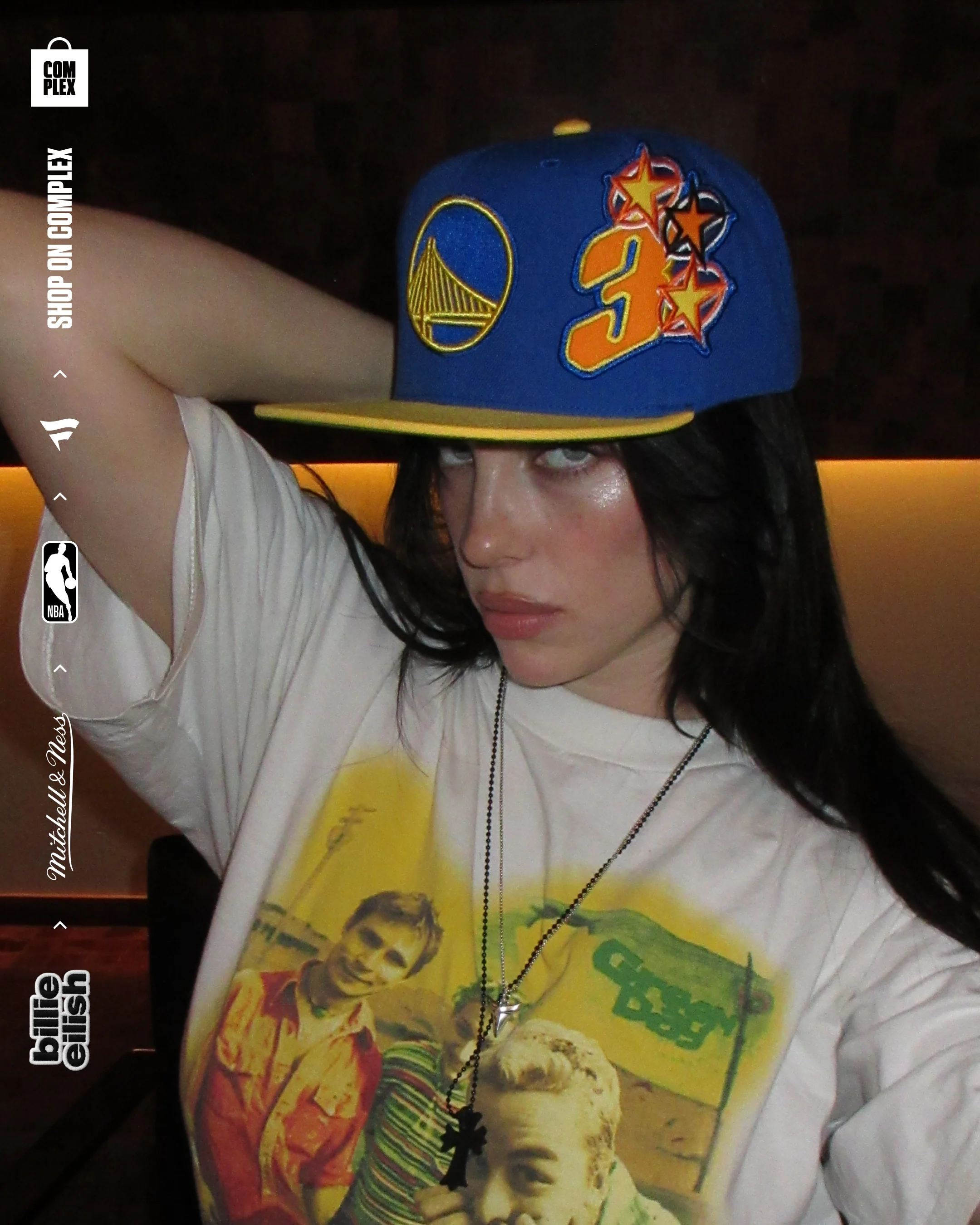 Mitchell & Ness x Billie Eilish Golden State Warriors NBA B.E. Patch Snapback - Image 3