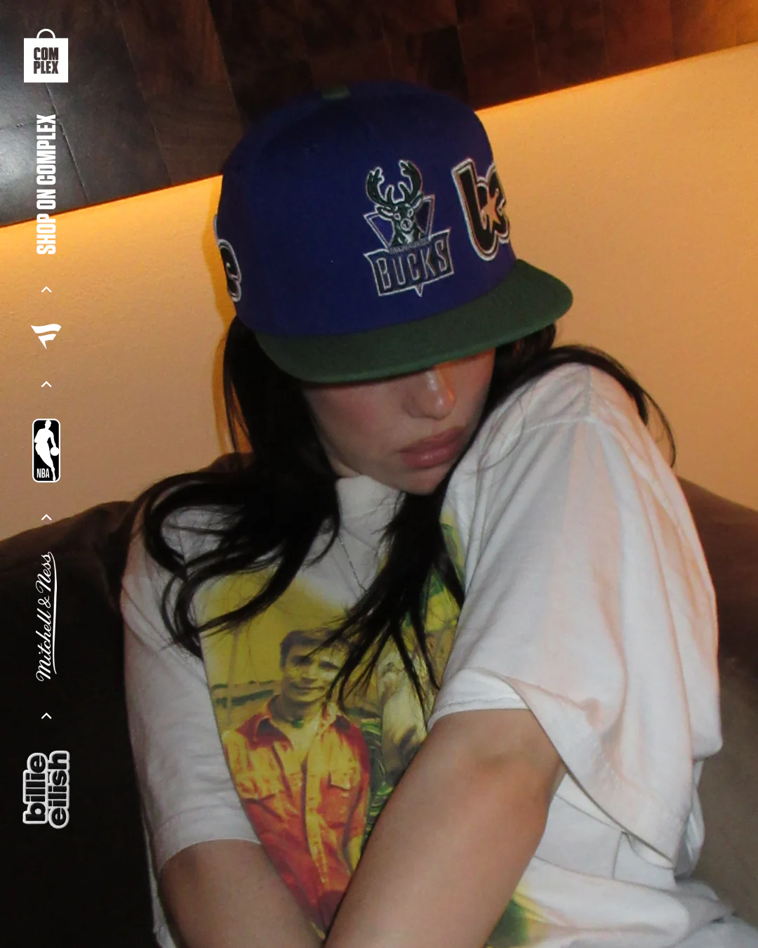Mitchell & Ness x Billie Eilish Milwaukee Bucks NBA B.E. Patch Snapback - Image 3