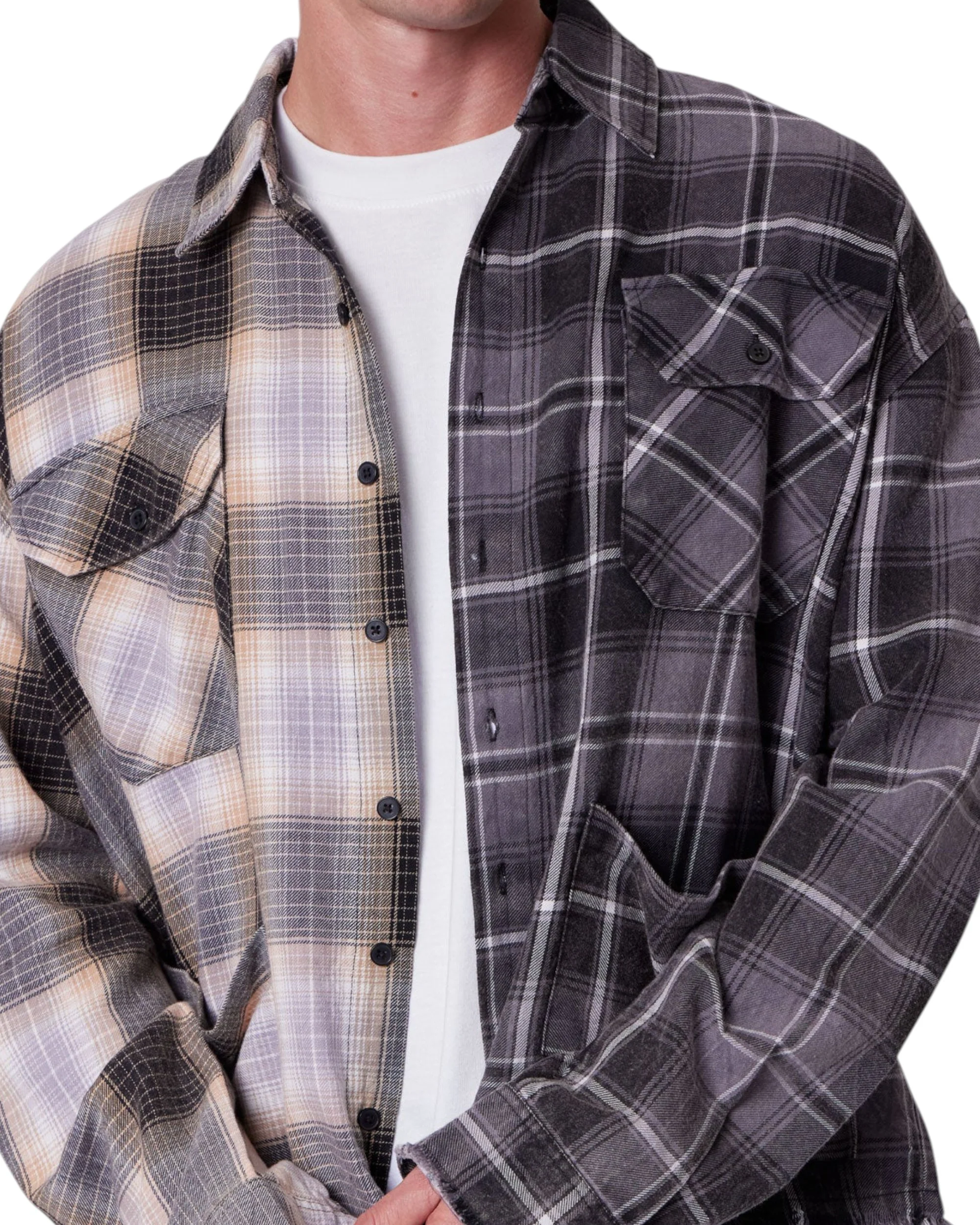 Mixed Flannel Shirt - Olive/Brown - Image 7