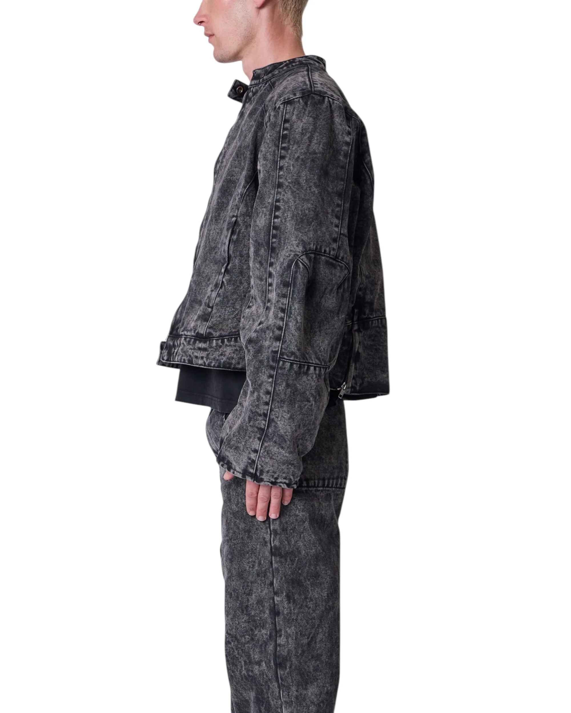 Moto Denim Jacket - Vintage Black - Image 5