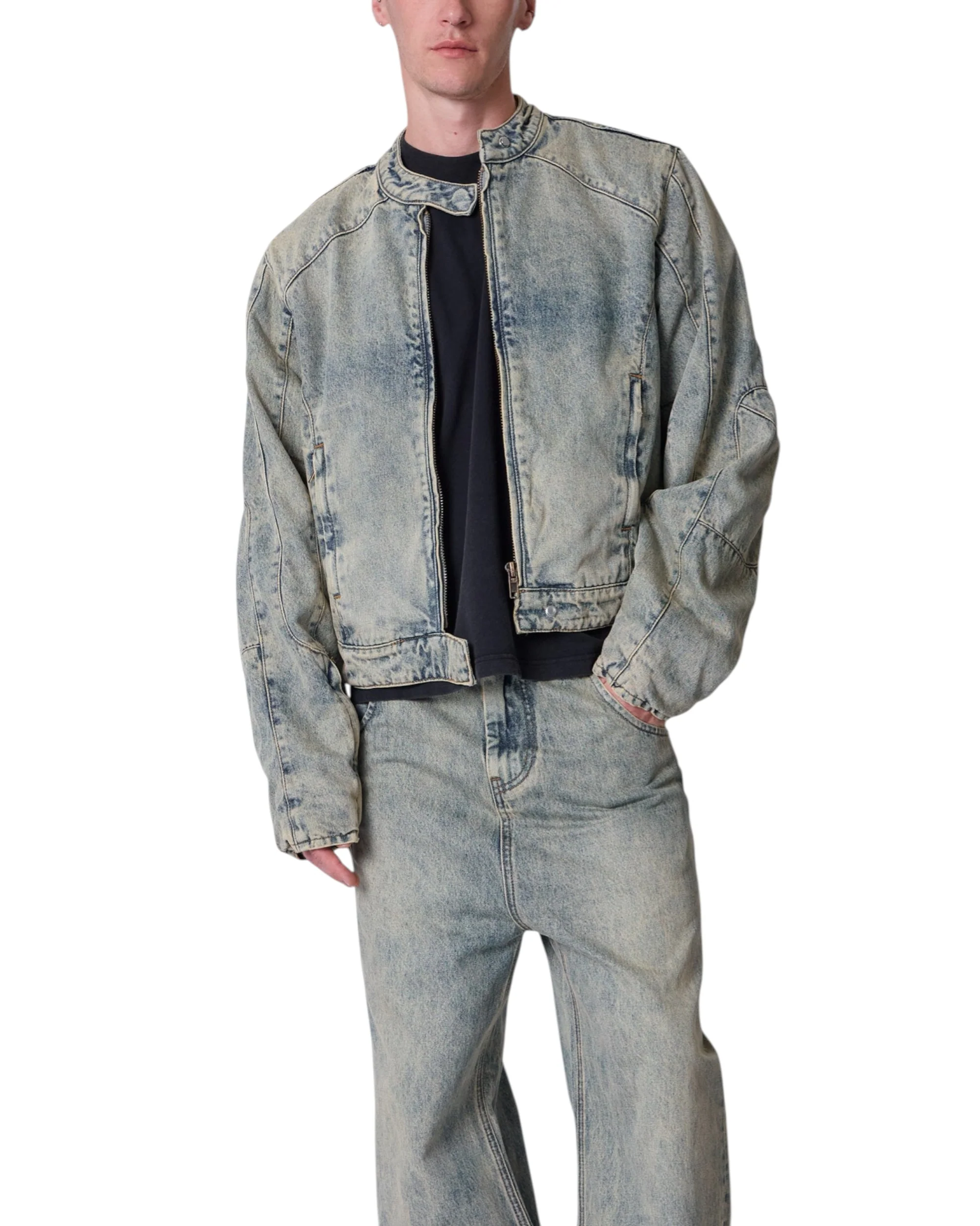 Moto Denim Jacket - Vintage Blue - Image 4