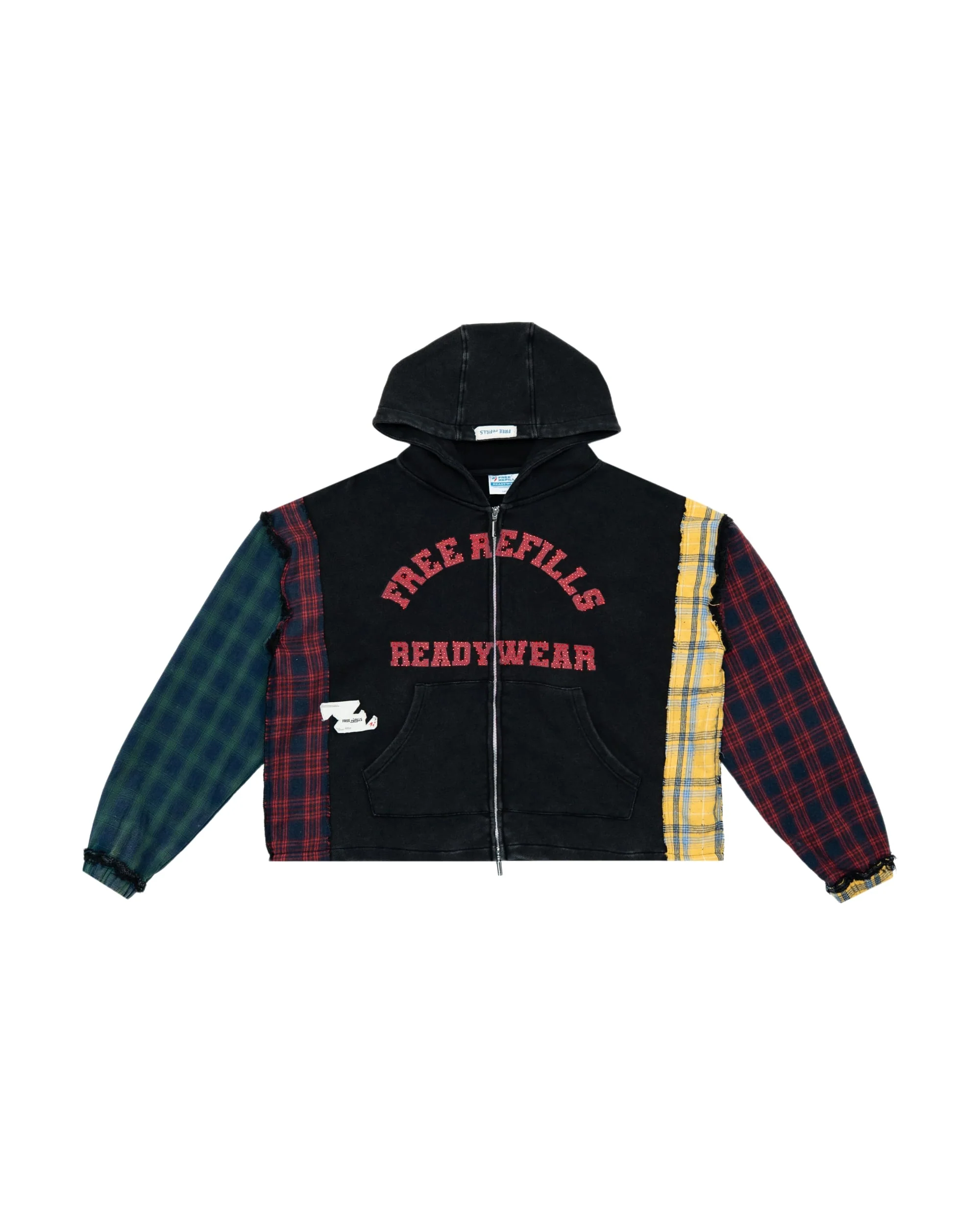 Multi Flannel Zip-Up Hoodie - Black