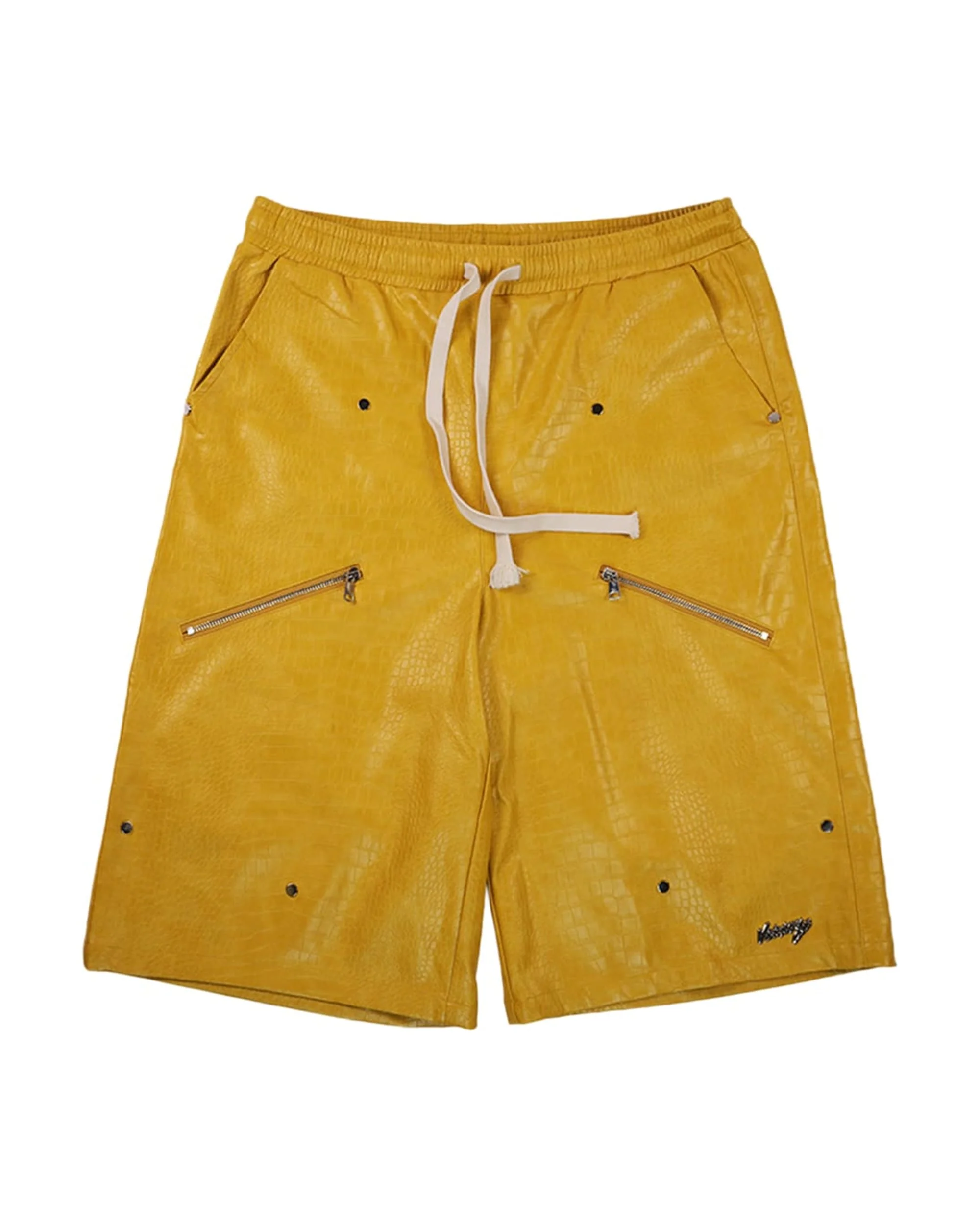 "NIGHT CRAWLER " BAGGY LEATHER SHORTS (YELLOW)