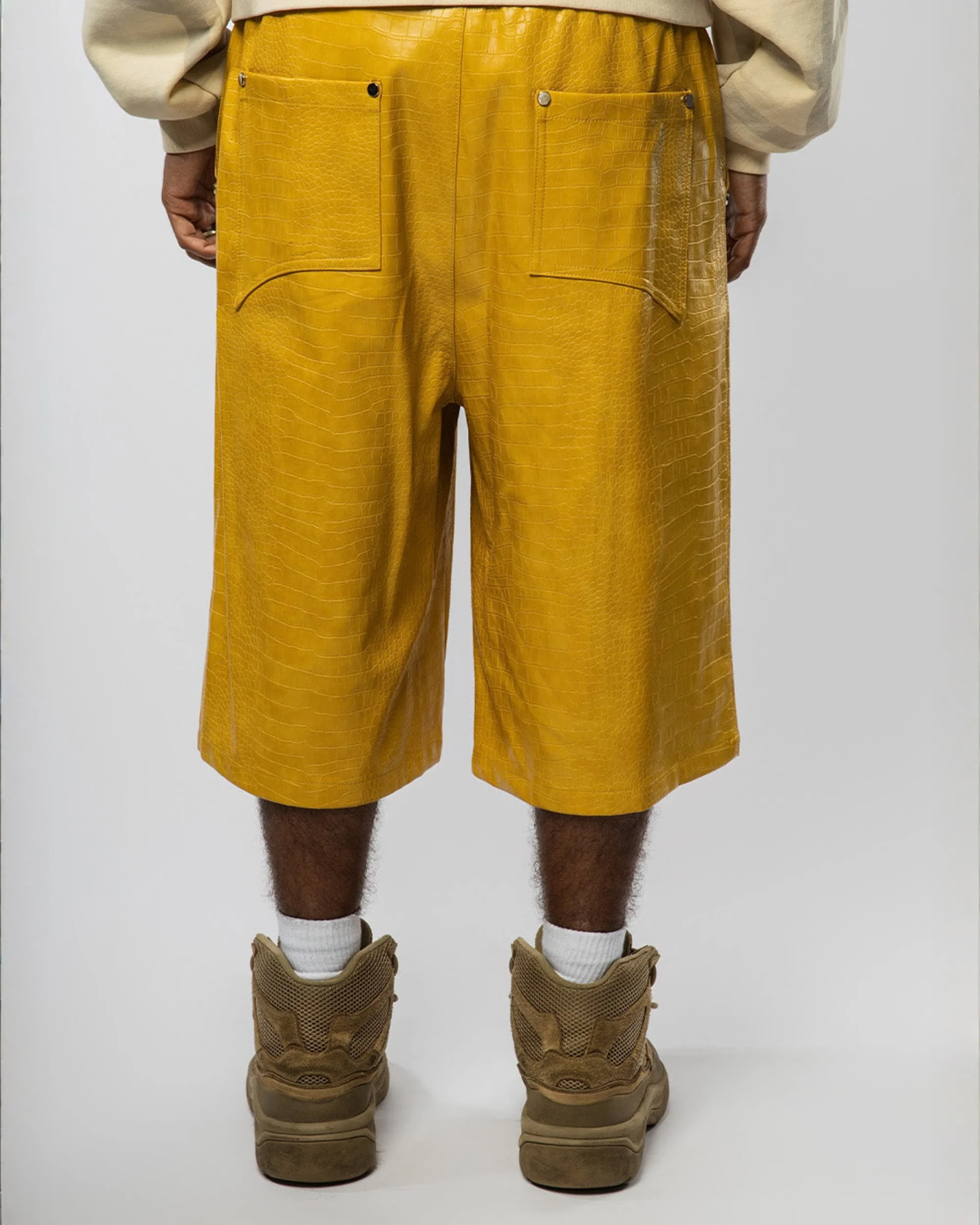 "NIGHT CRAWLER " BAGGY LEATHER SHORTS (YELLOW) - Image 4