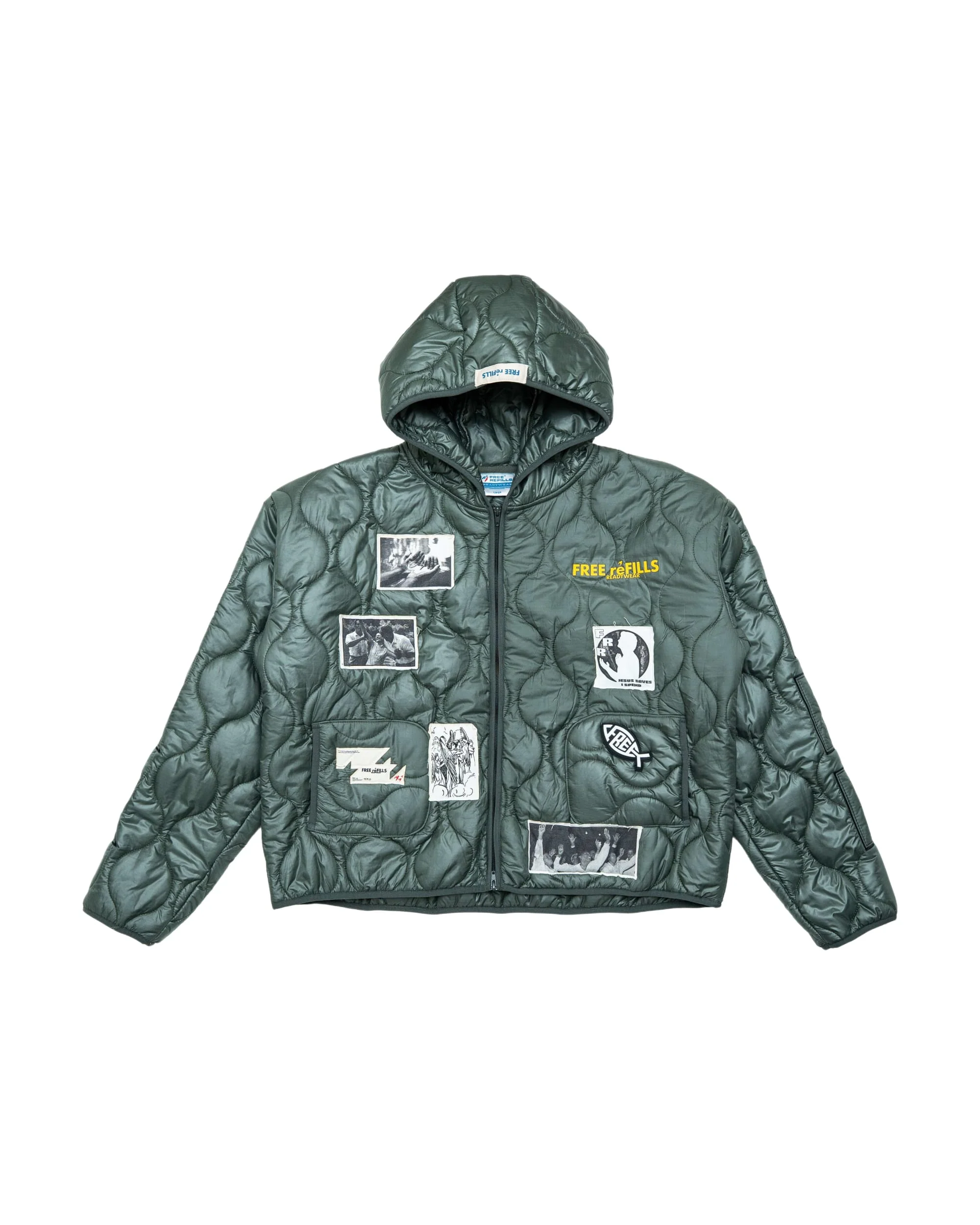 Nylon Quilted Zip-Up Jacket - Olive
