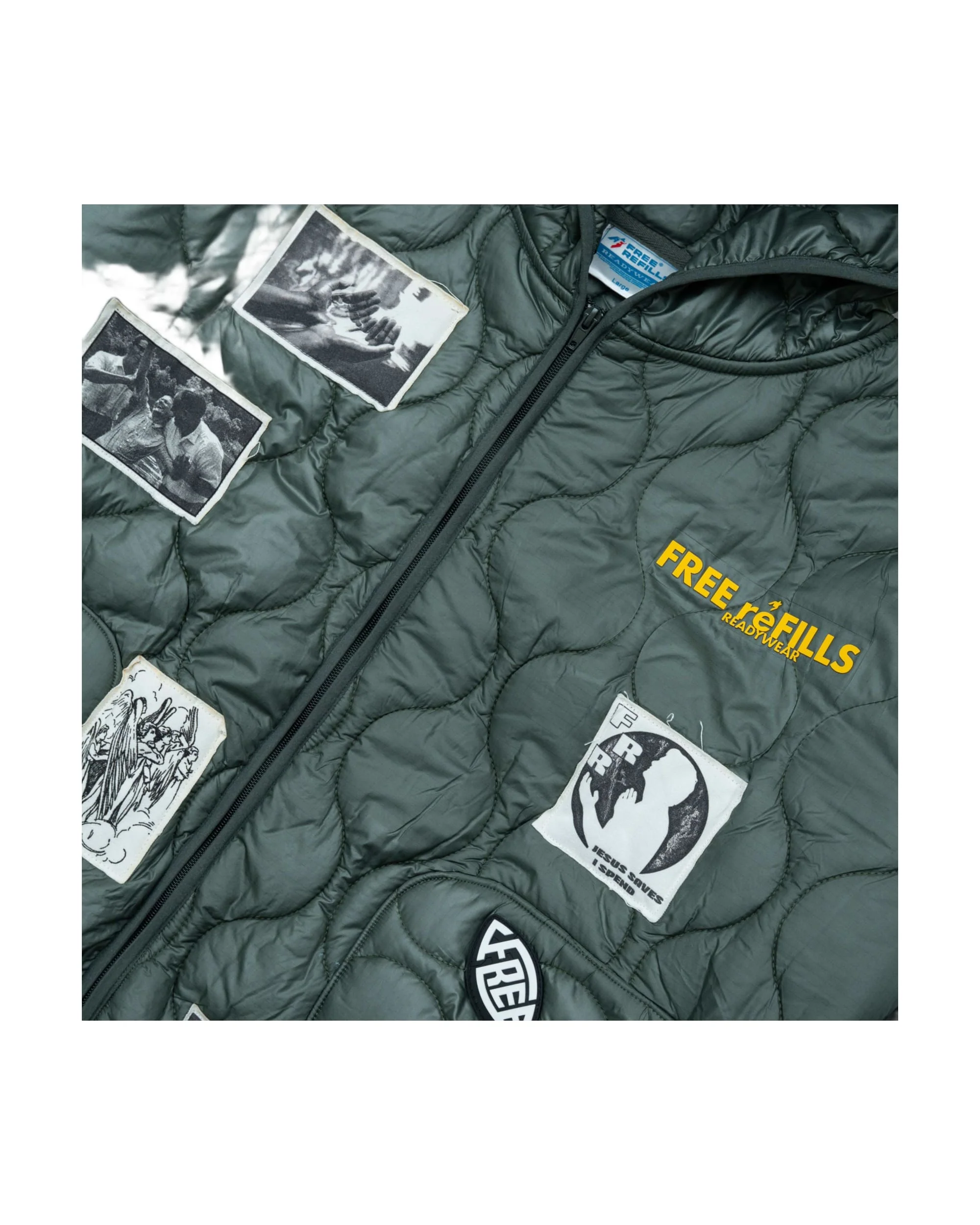 Nylon Quilted Zip-Up Jacket - Olive - Image 3