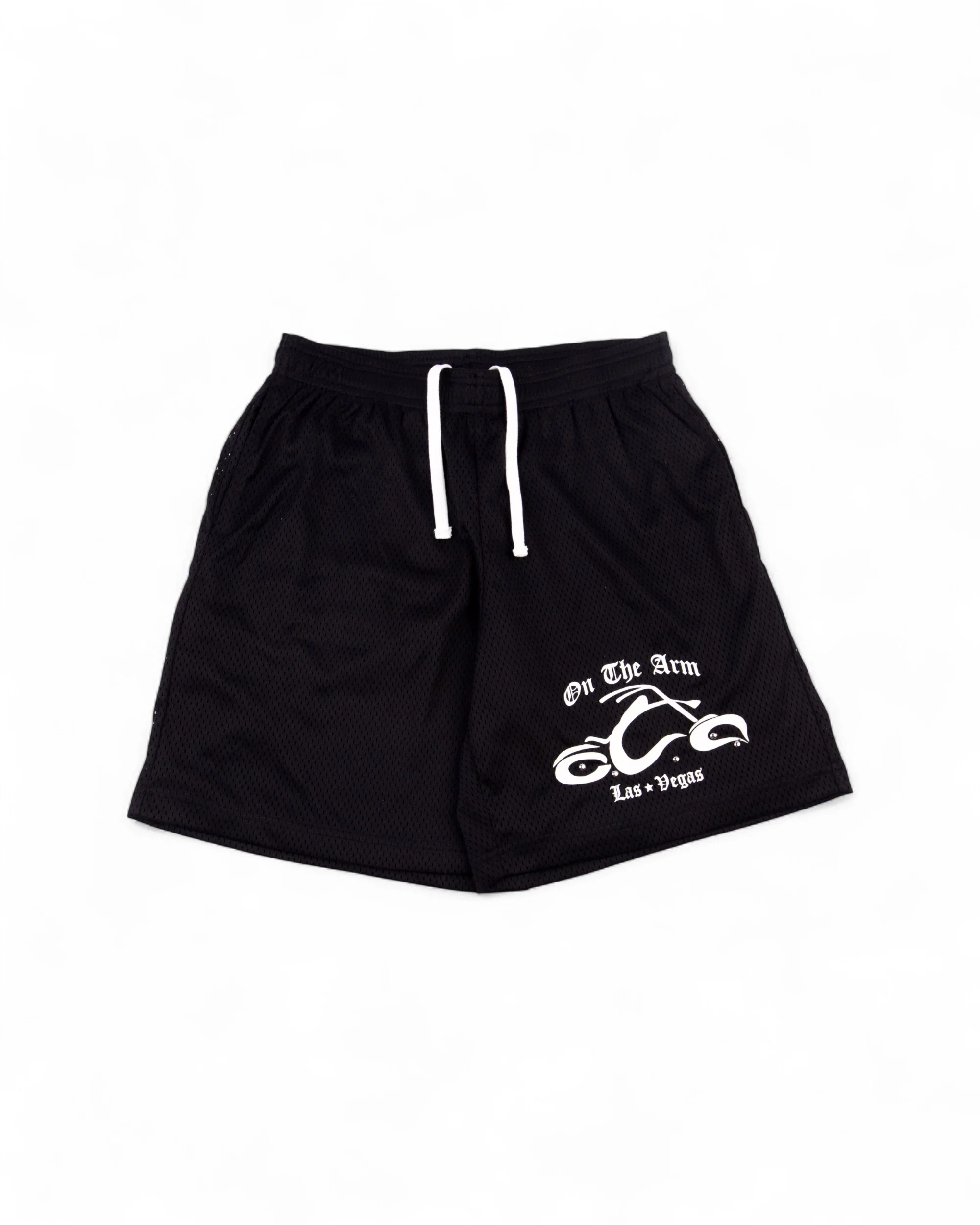 OTA Black Studded Biker Mesh Shorts