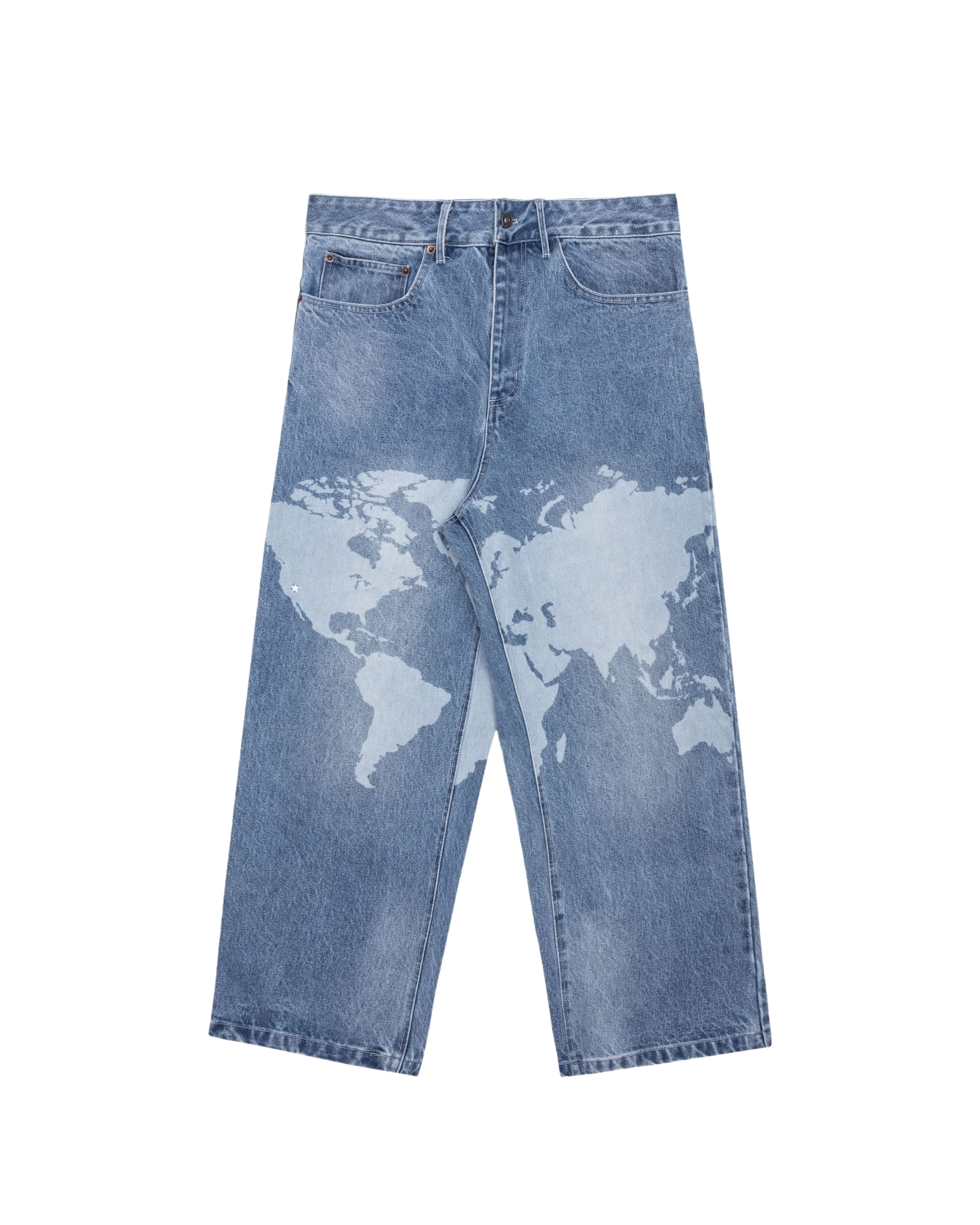 OTA Light Blue Las Vegas To The World Atlas Denim Baggy Jeans