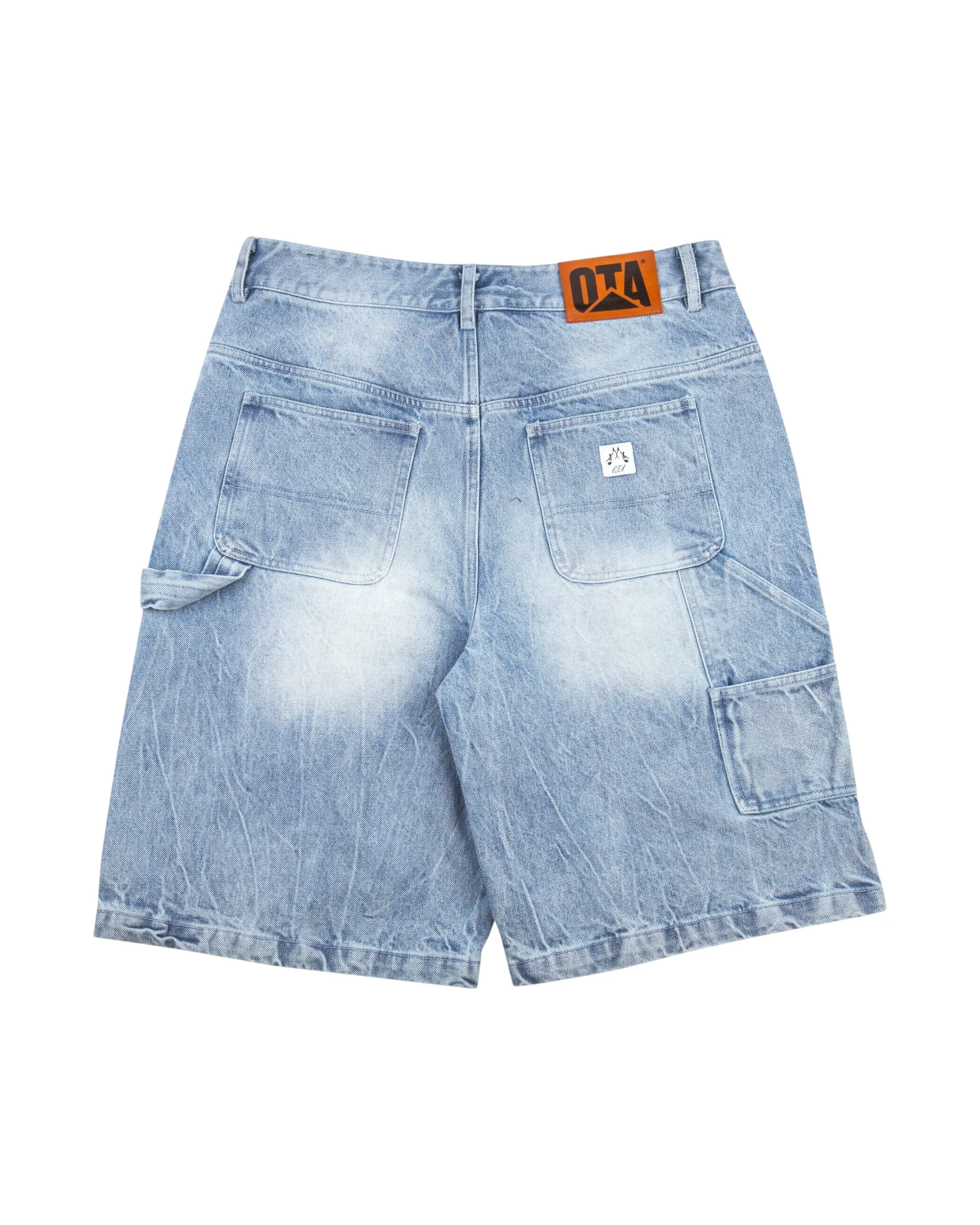 OTA Light Wash Damaged Denim Double Knee Shorts - Image 2