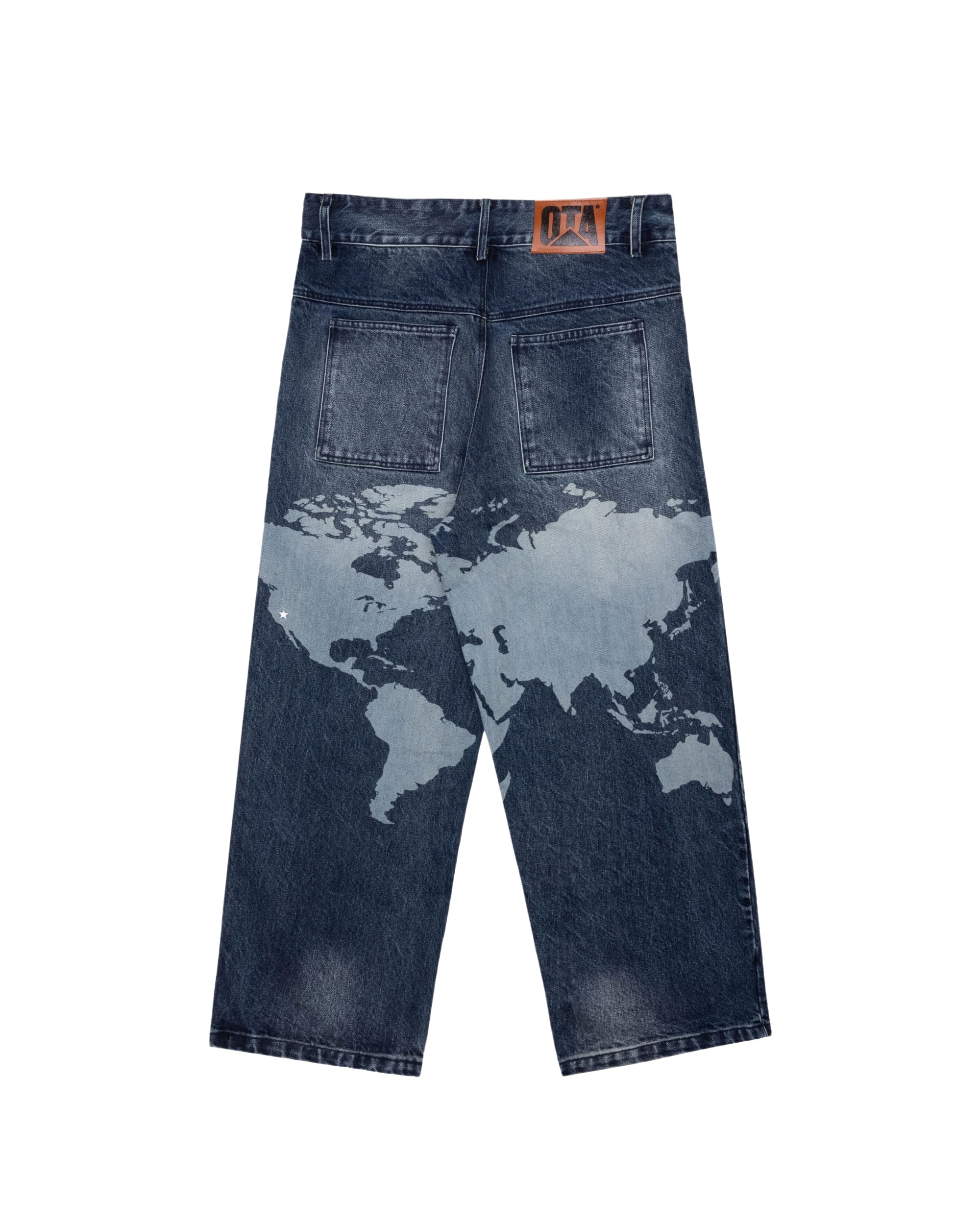 OTA Raw Washed Las Vegas To The World Atlas Denim Baggy Jeans - Image 2