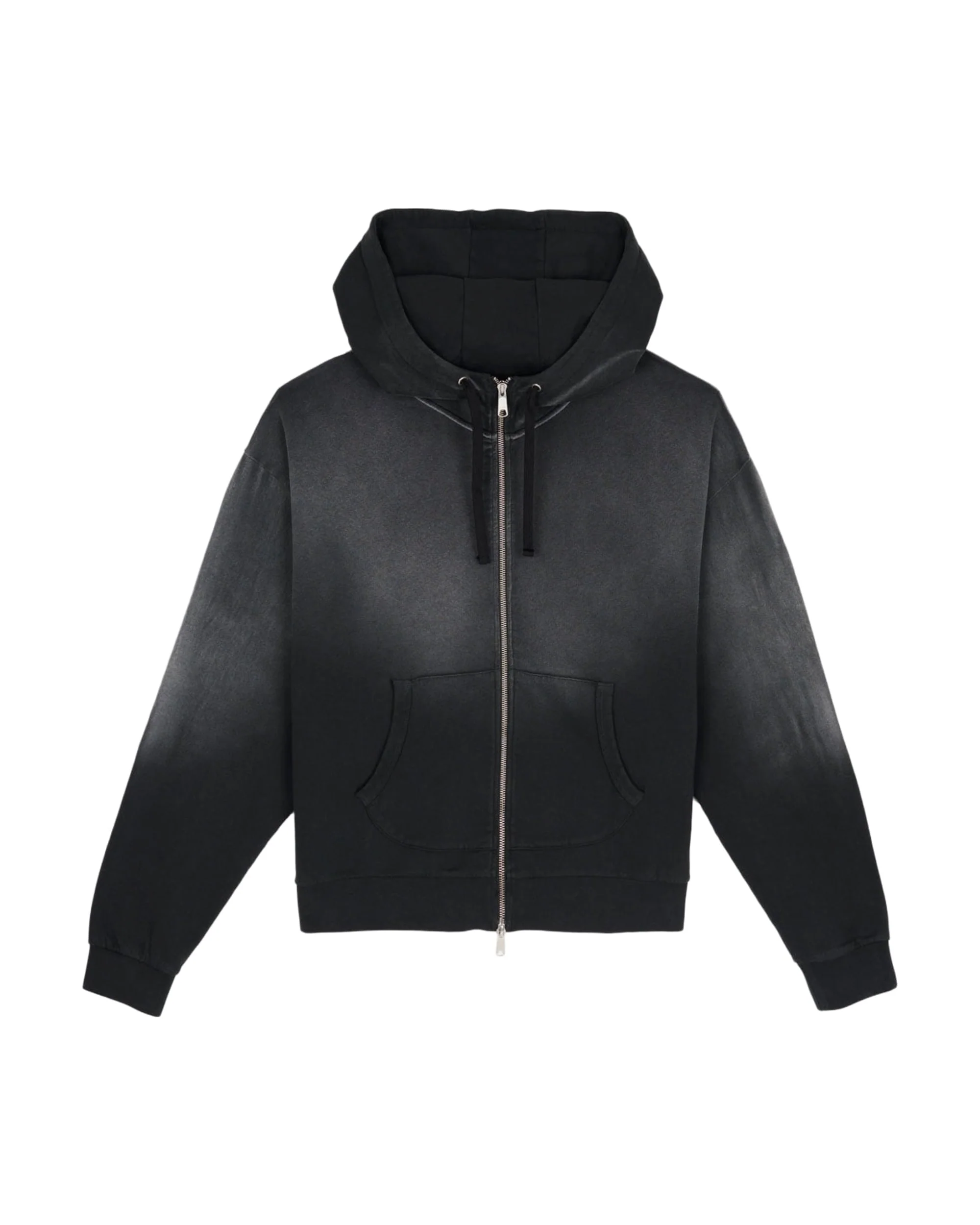 Padded Elbow Zip-Up Hoodie - Washed Black