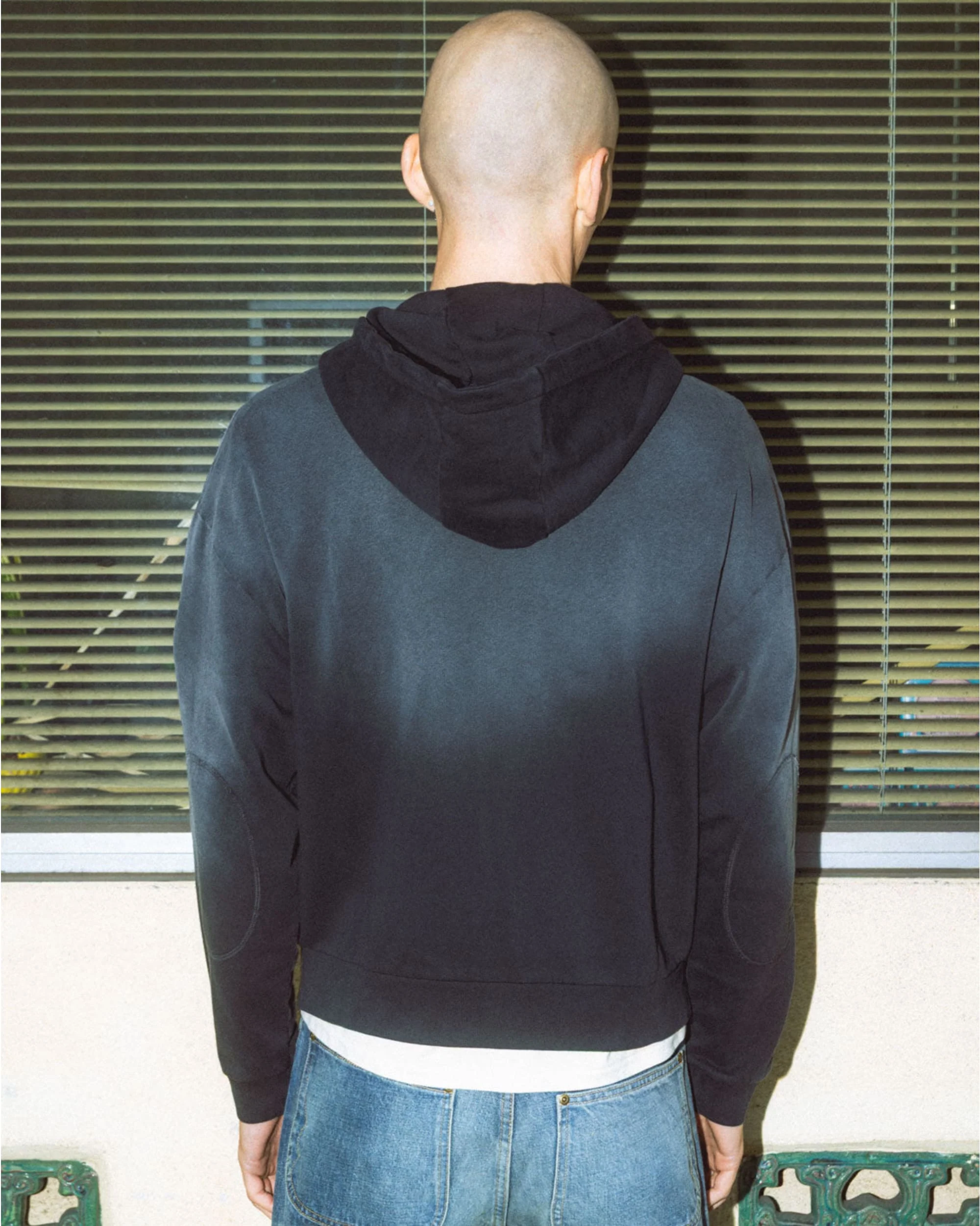 Padded Elbow Zip-Up Hoodie - Washed Black - Image 5