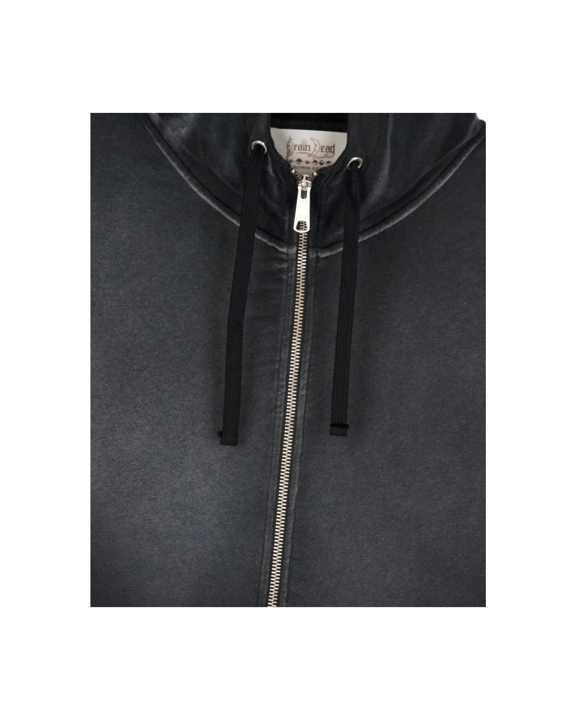 Padded Elbow Zip-Up Hoodie - Washed Black - Image 8