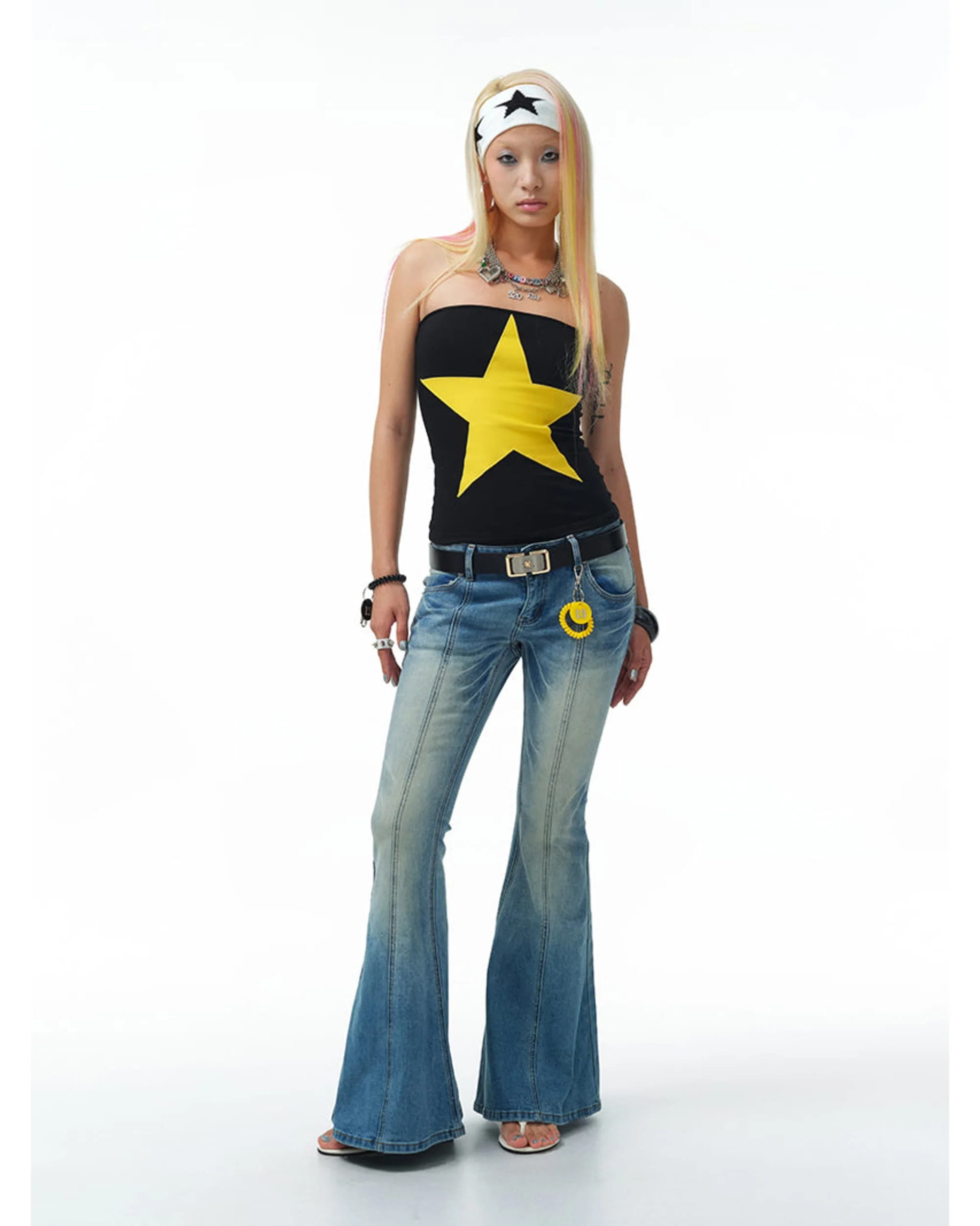 Patchwork Low-Rise Flared Jeans - Image 3