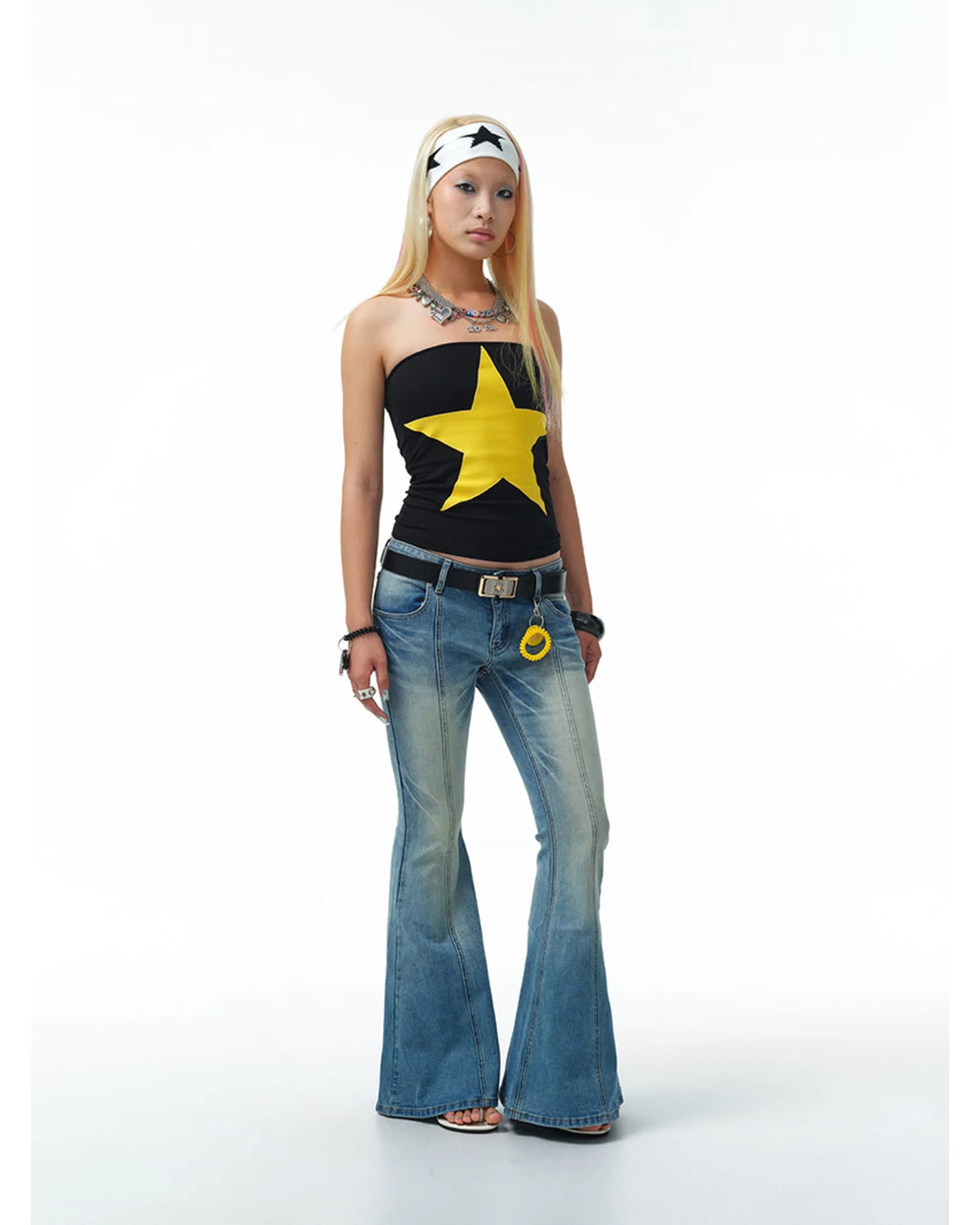 Patchwork Low-Rise Flared Jeans - Image 7