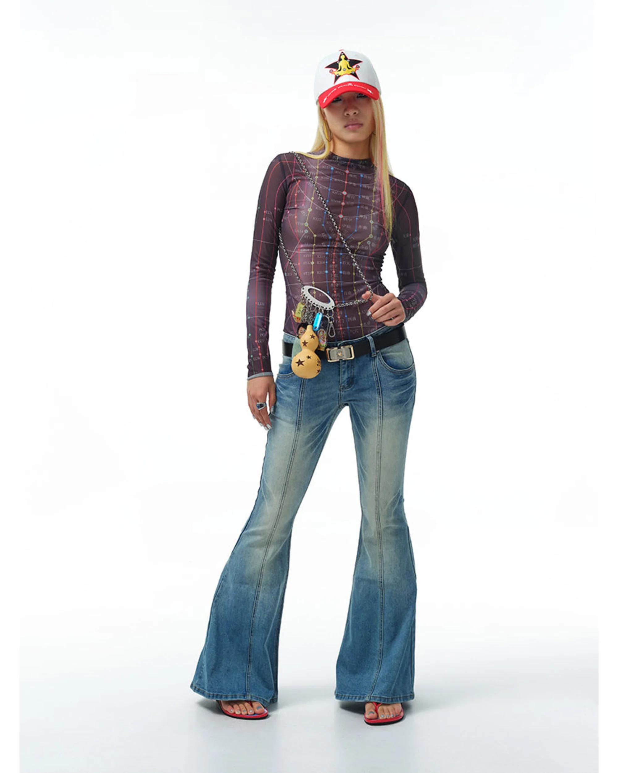 Patchwork Low-Rise Flared Jeans - Image 9