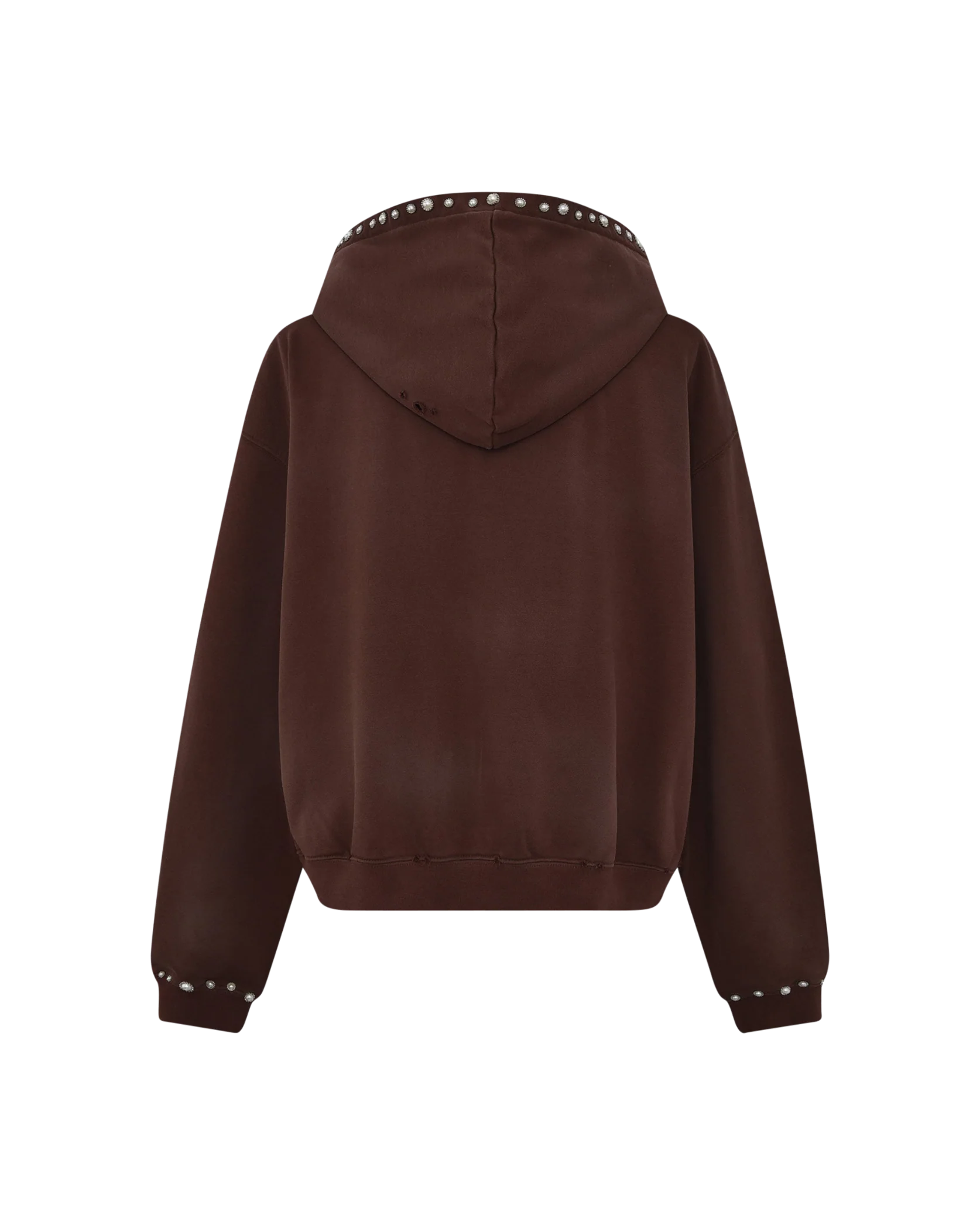PEARL STUDDED BOXY ZIP HOODIE BROWN - Image 2