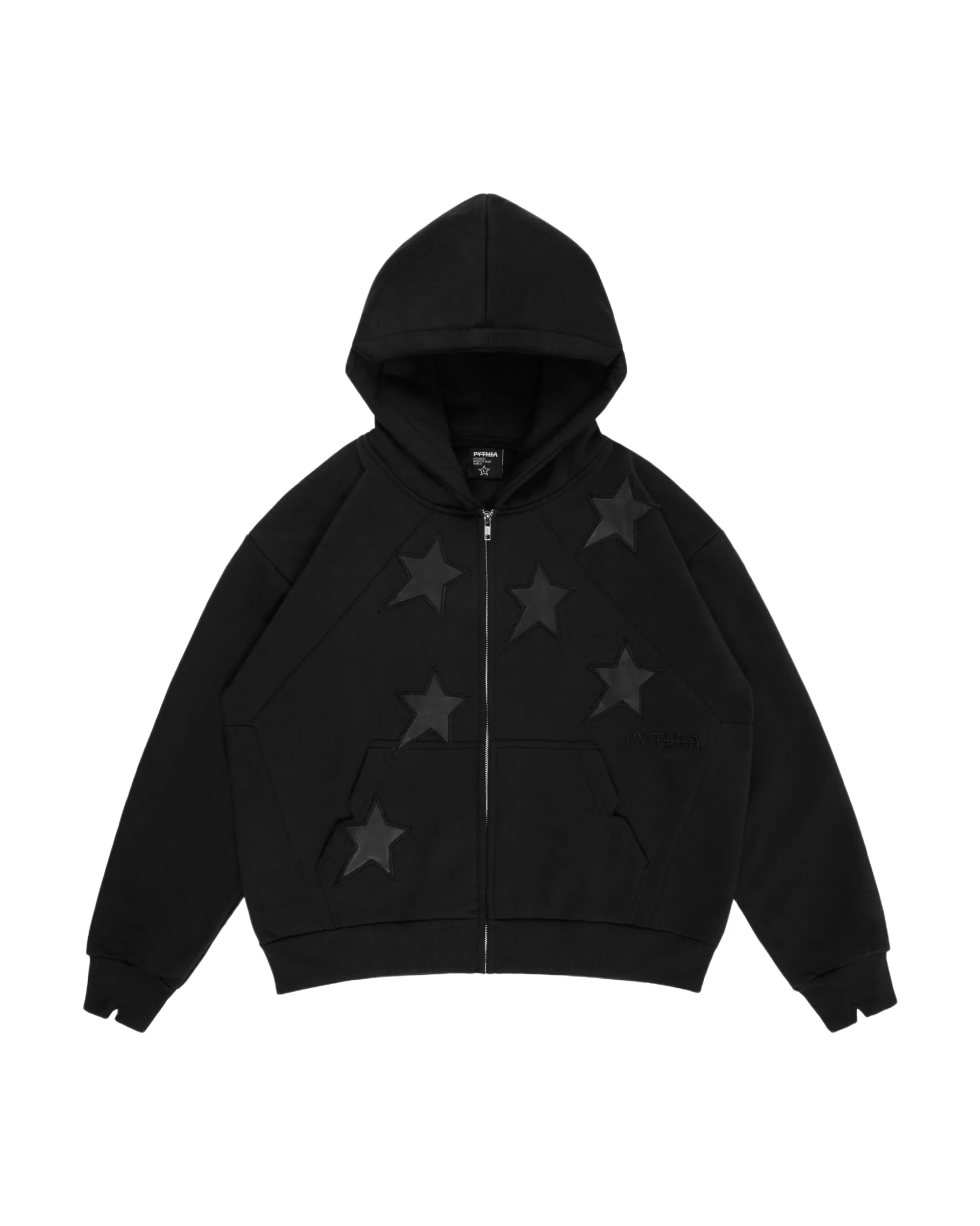 PERIPHERAL STAR ZIP-UP HOODIE - BLACK