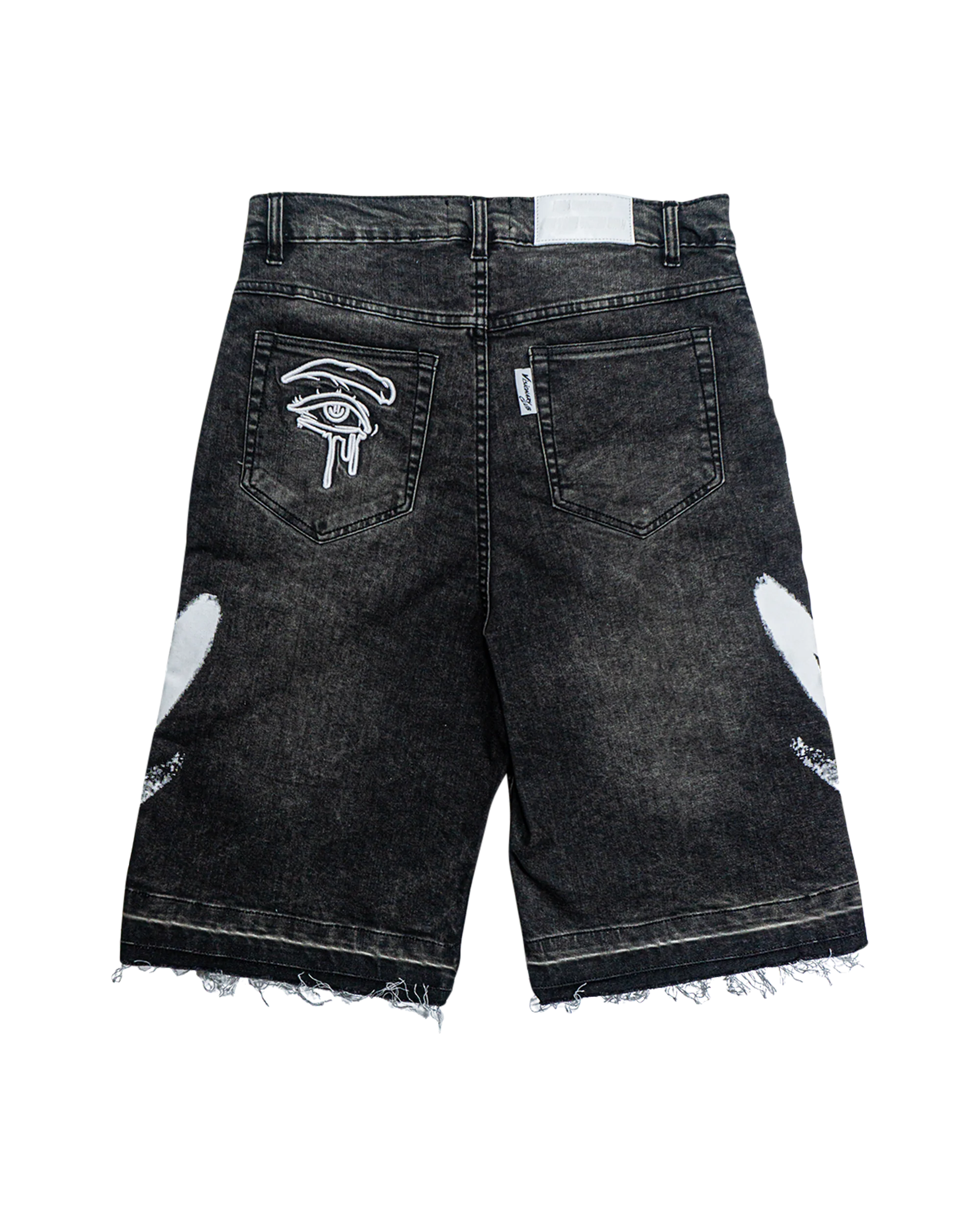 PHANTOM GREY “GRAFFITI BLITZ” LONG STRAIGHT DENIM SHORTS - Image 6