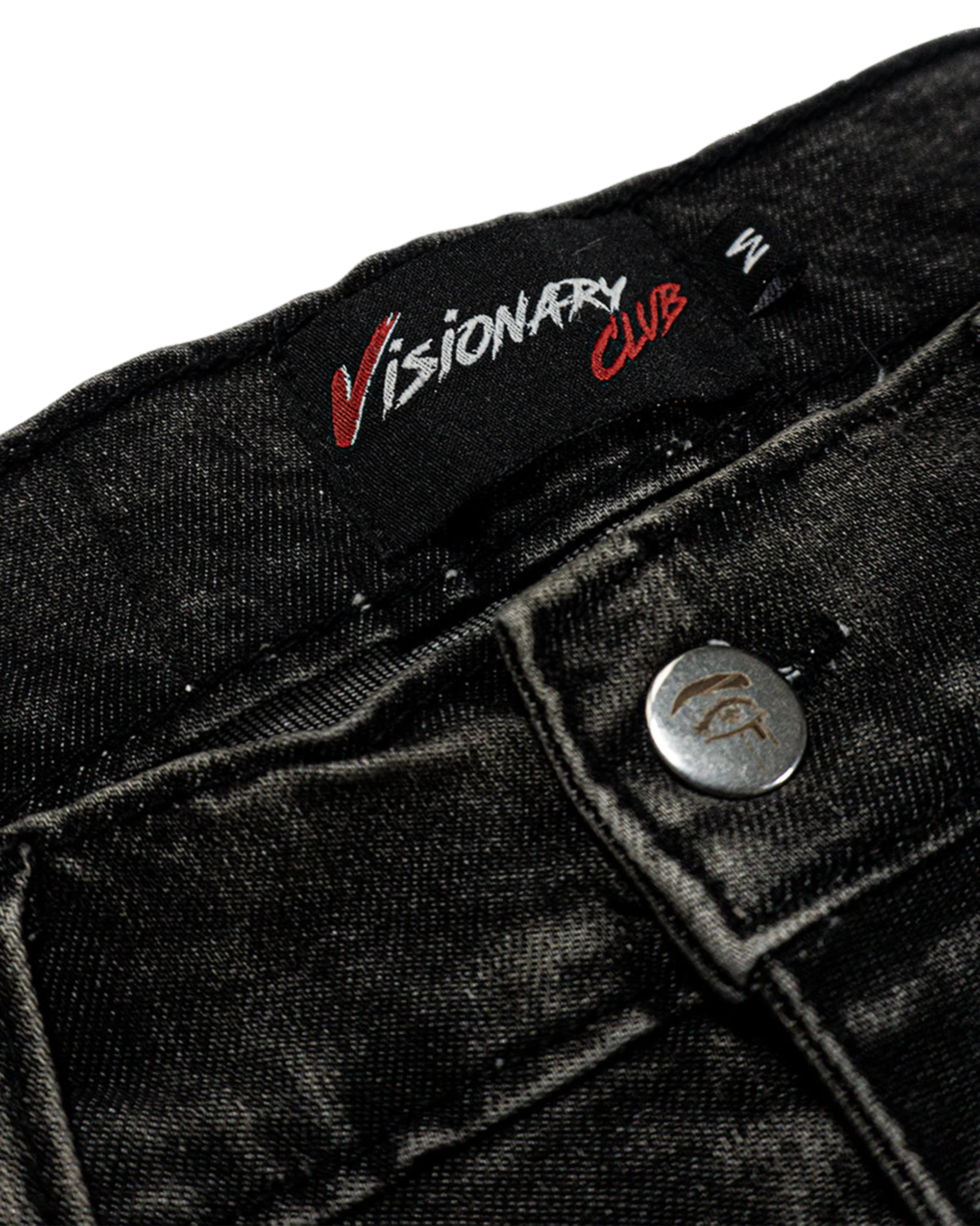 PHANTOM GREY “GRAFFITI BLITZ” LONG STRAIGHT DENIM SHORTS - Image 8