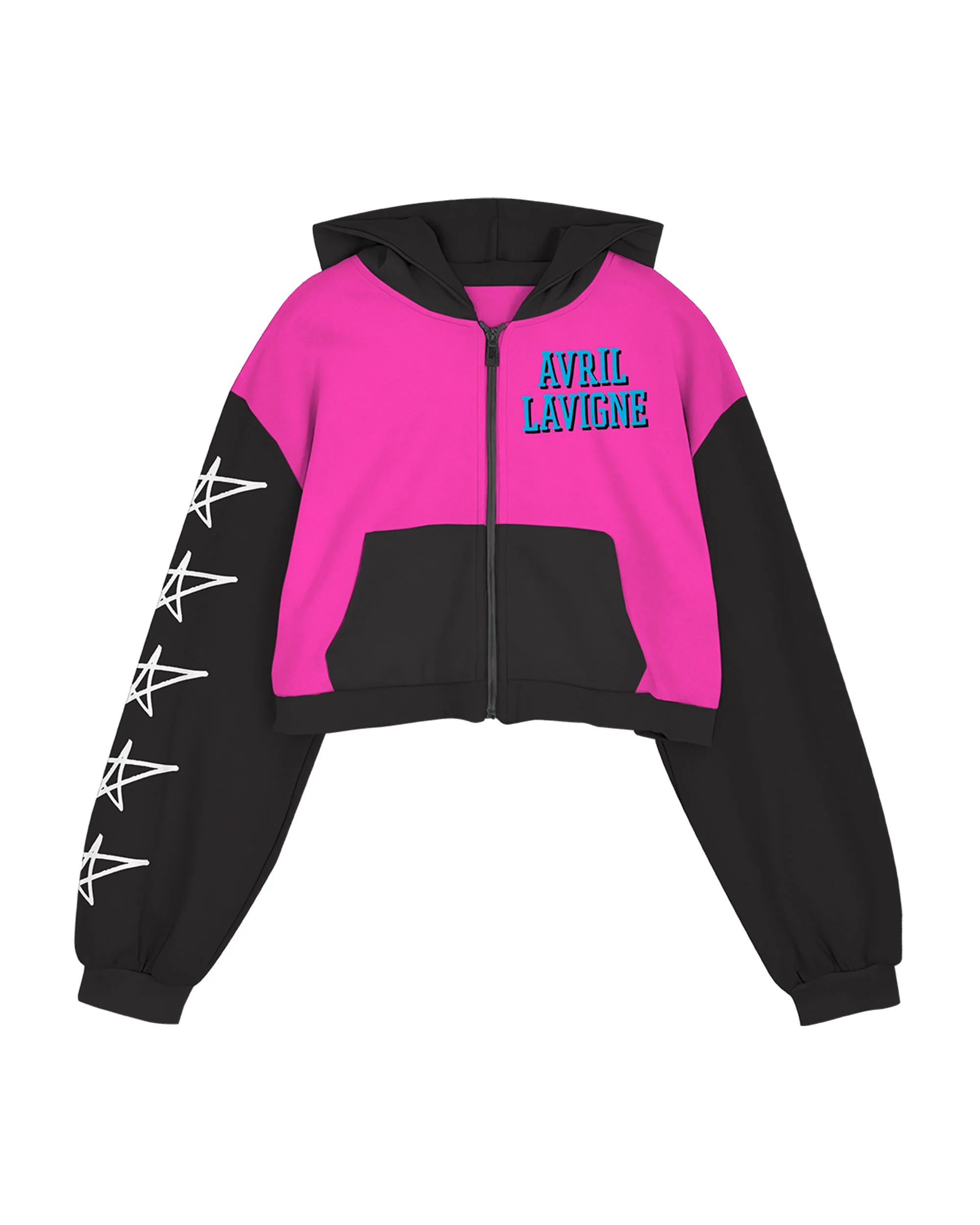 Pink + Black Cropped Zip Hoodie