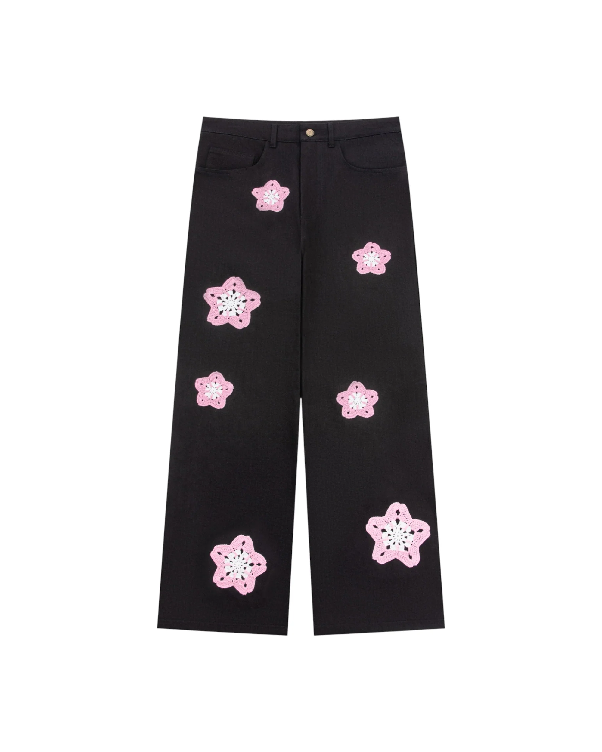 Pink Star Crochet Black Denim