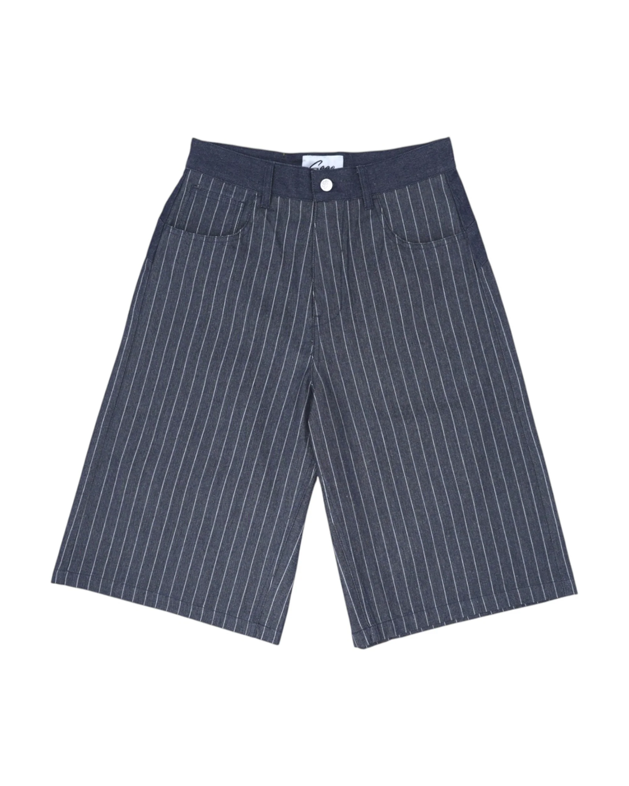 PINSTRIPE DENIM SHORTS