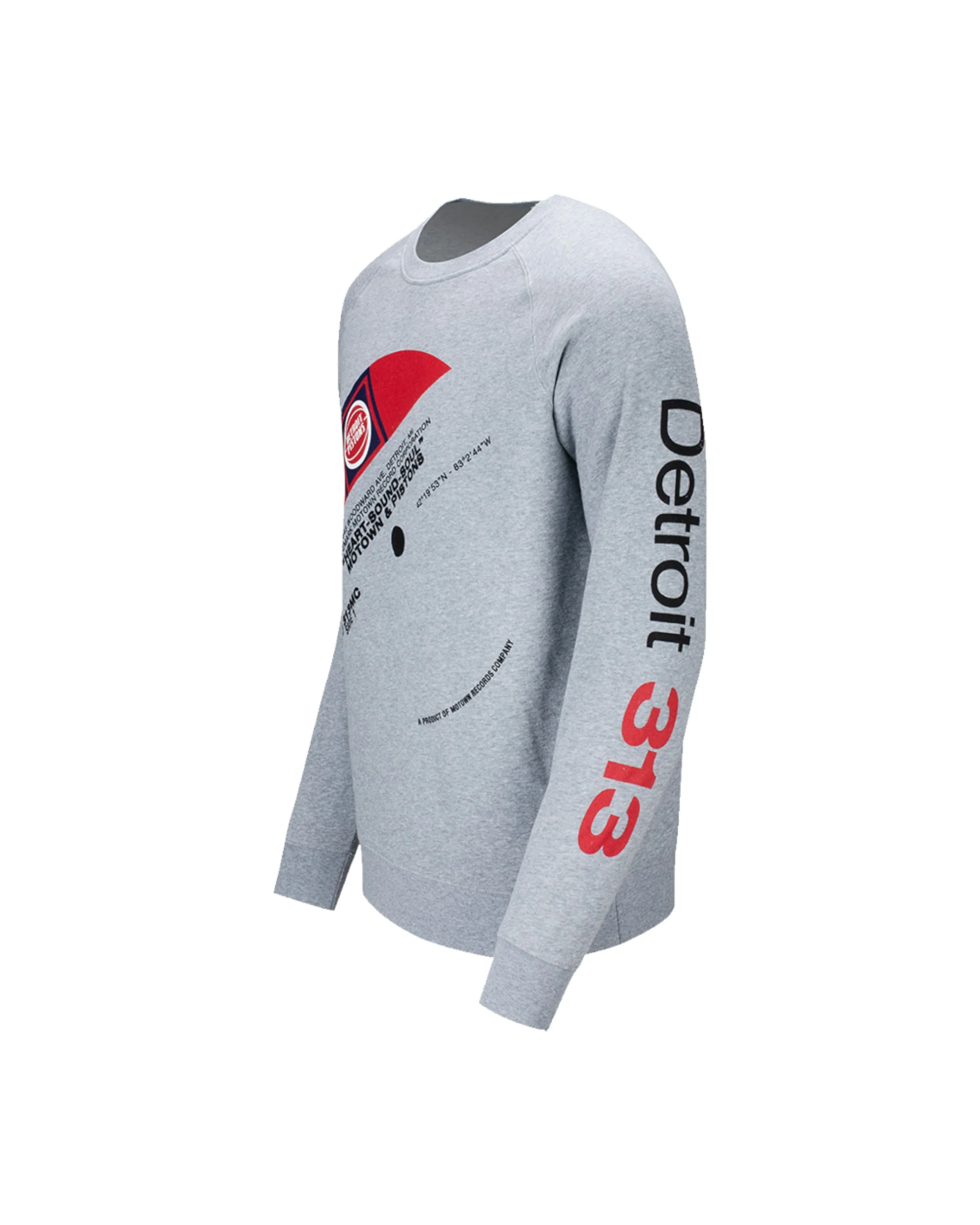 Pistons x Motown Vinyl Record Gray Crewneck Sweatshirt - Image 3