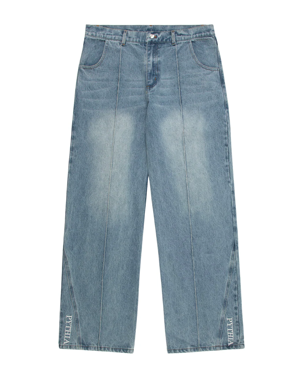 PLEATED WIDE LEG JEANS - LIGHT WASH