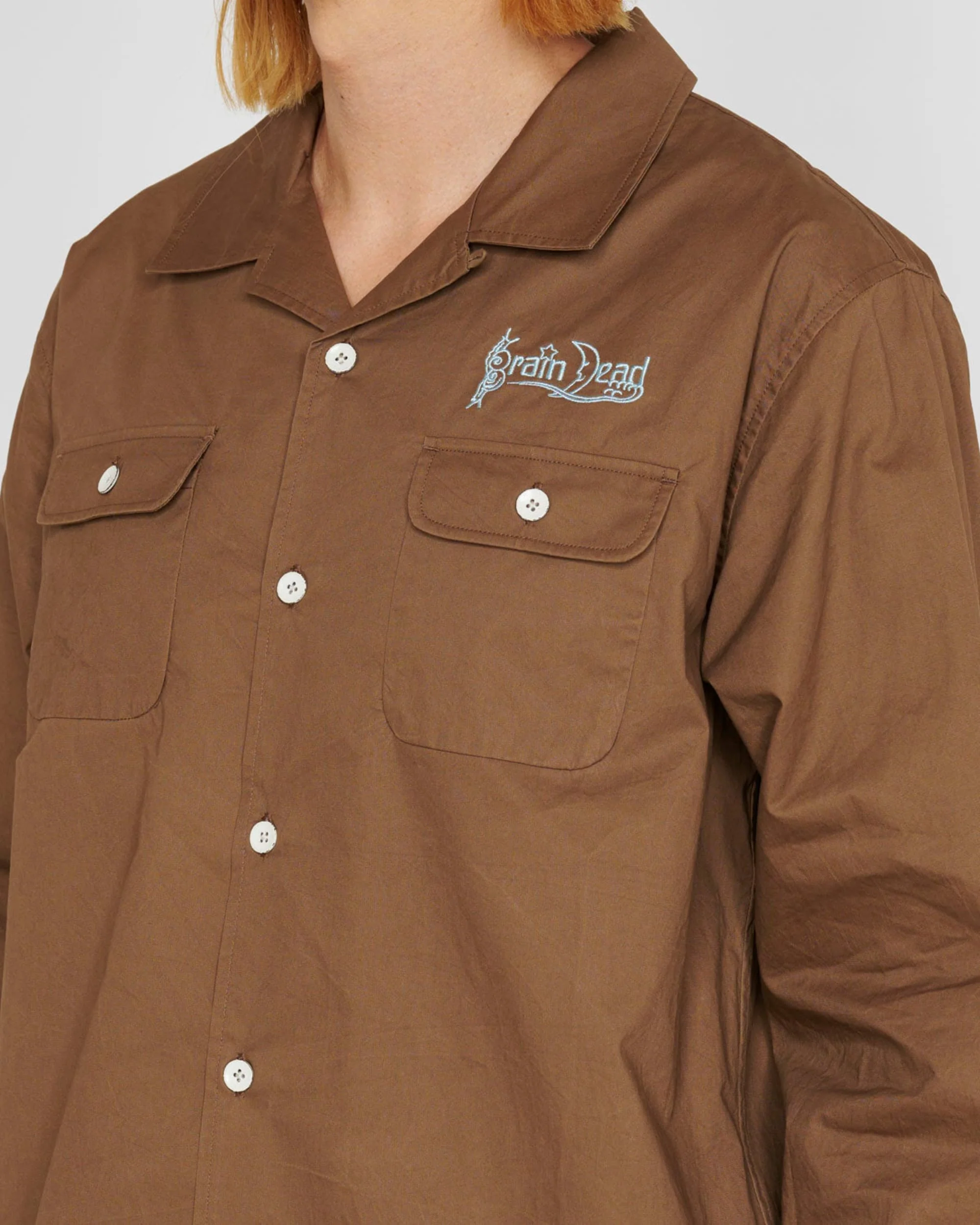 Poplin Camp Collar Shirt - Chocolate - Image 7