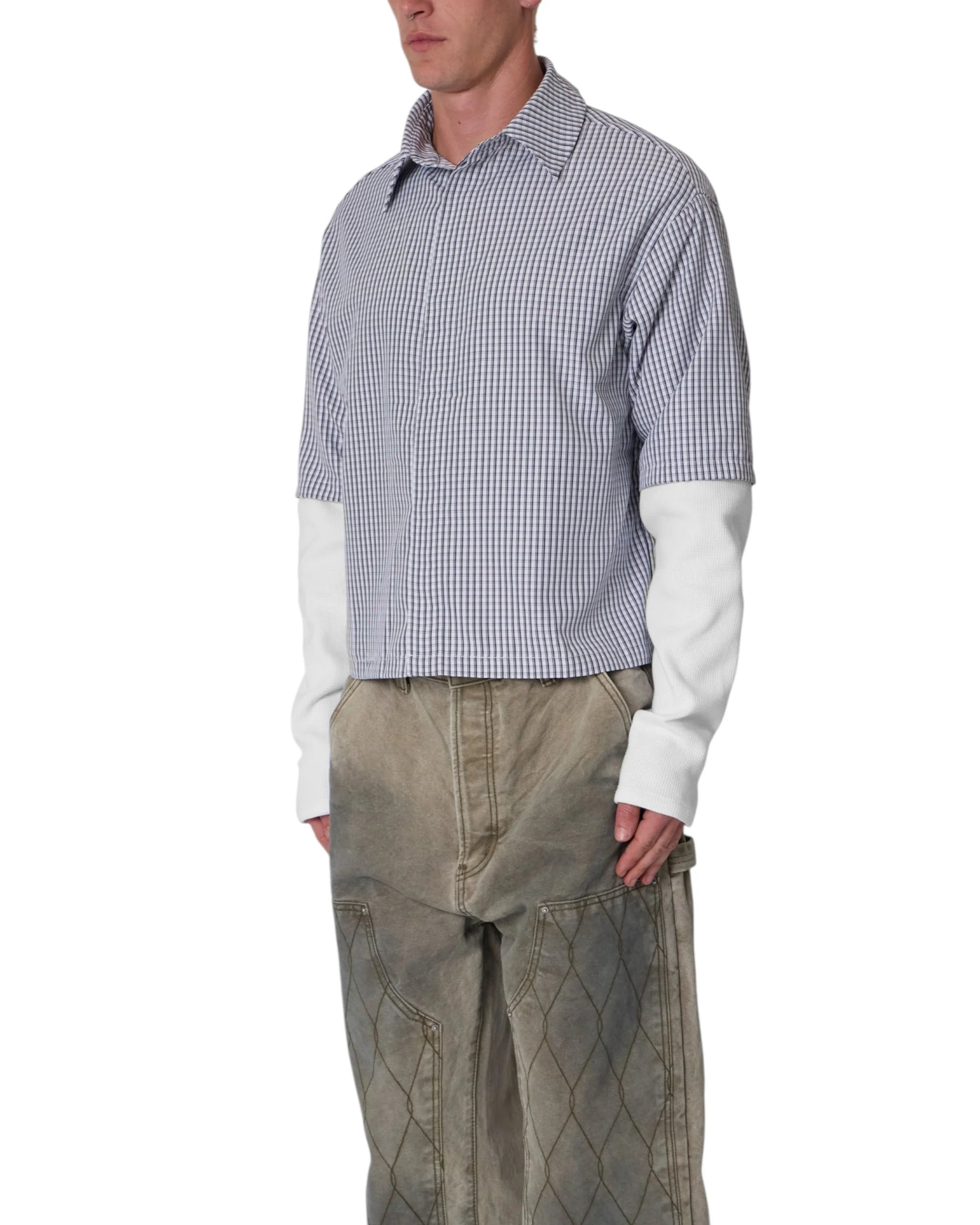 Poplin Thermal Cropped Shirt - Black/White - Image 4