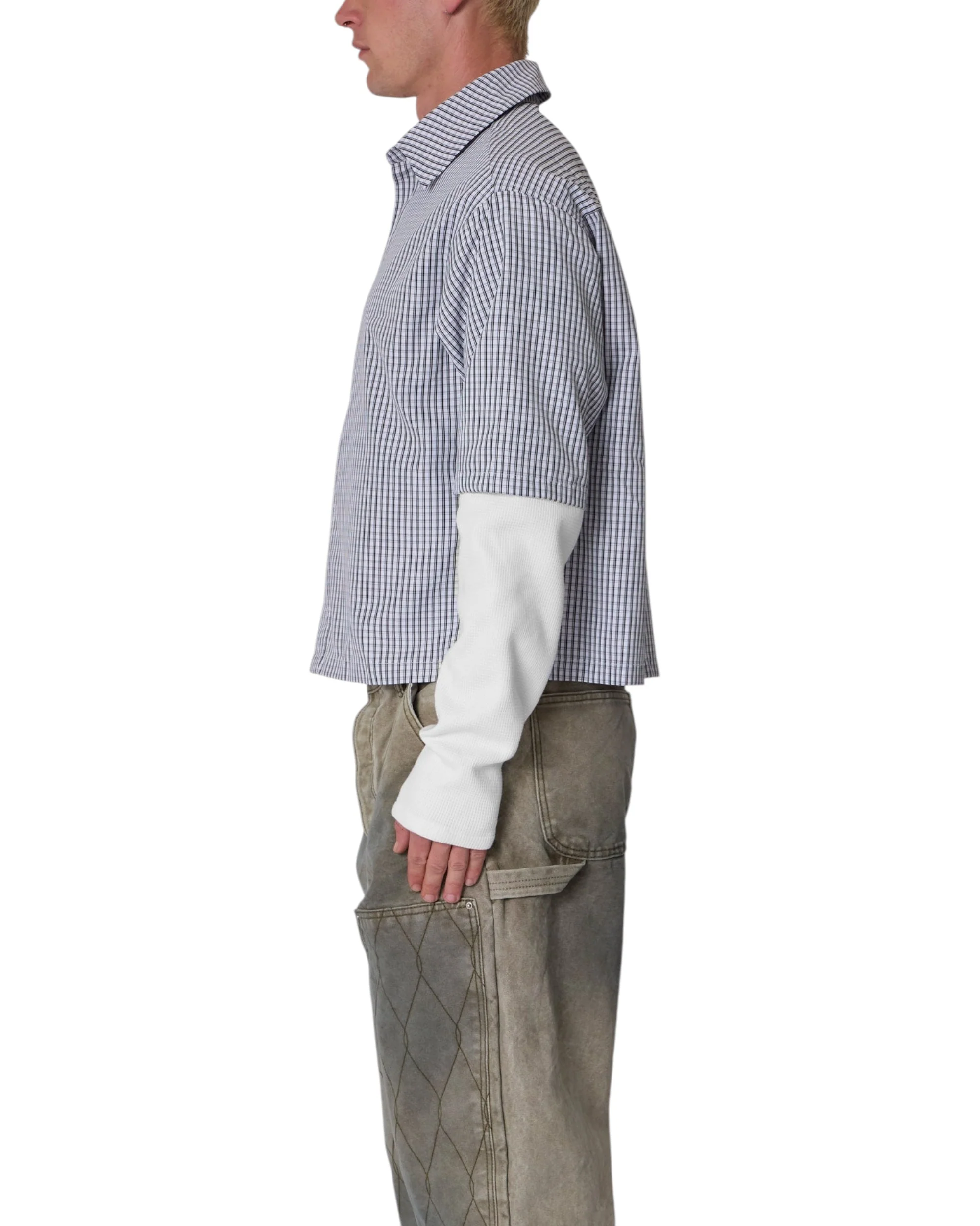 Poplin Thermal Cropped Shirt - Black/White - Image 5