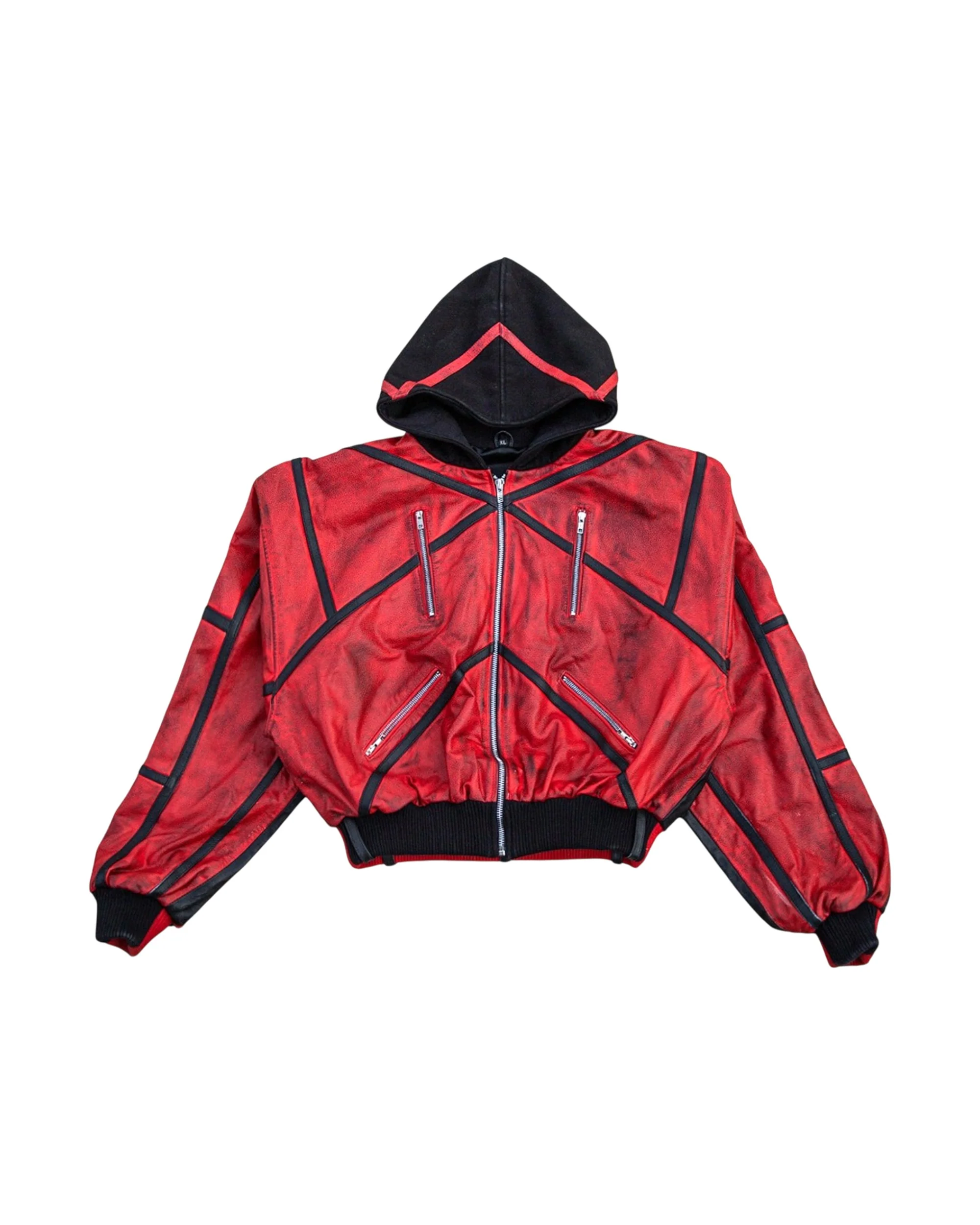 "PRYZM" 2-TONE LEATHER BOMBER - RED/BLACK