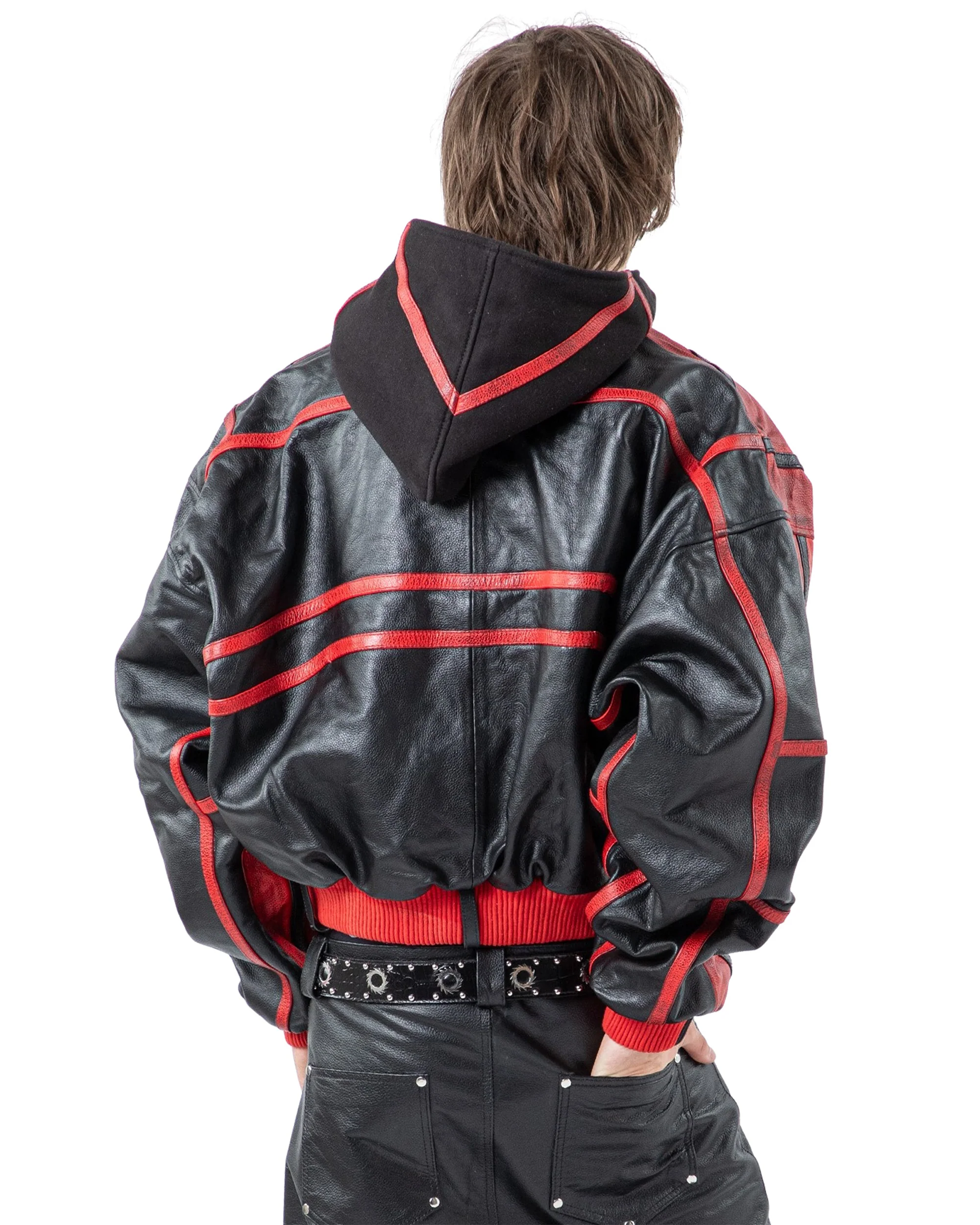 "PRYZM" 2-TONE LEATHER BOMBER - RED/BLACK - Image 7
