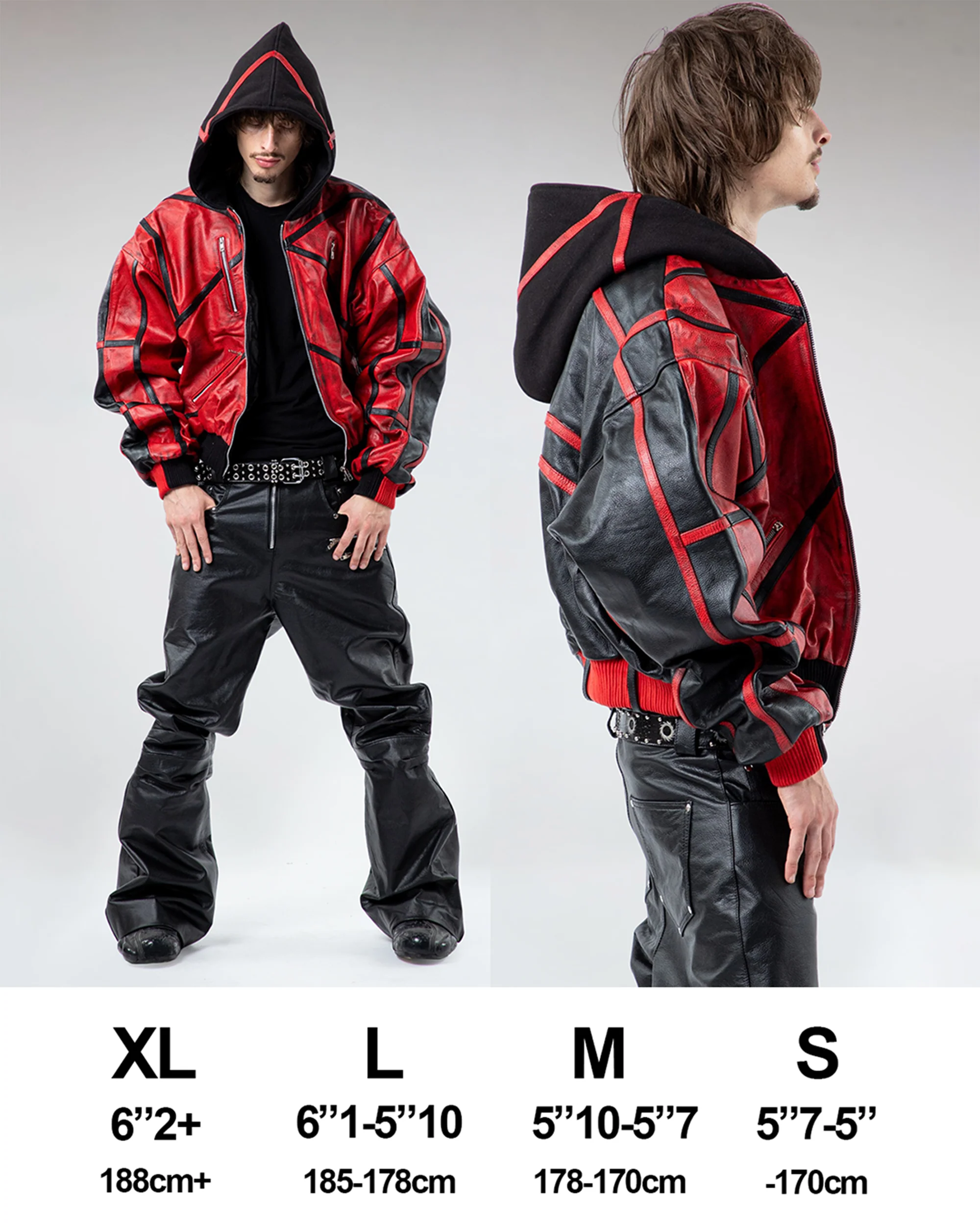 "PRYZM" 2-TONE LEATHER BOMBER - RED/BLACK - Image 8