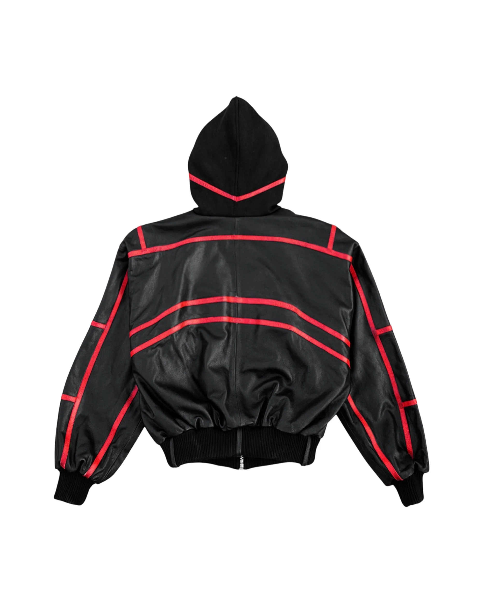 "PRYZM" LEATHER BOMBER - BLACK/RED - Image 2