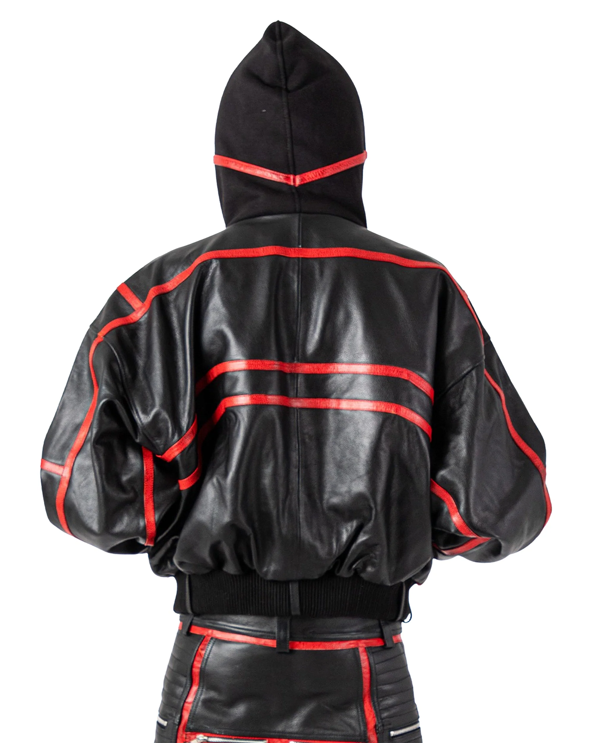 "PRYZM" LEATHER BOMBER - BLACK/RED - Image 6