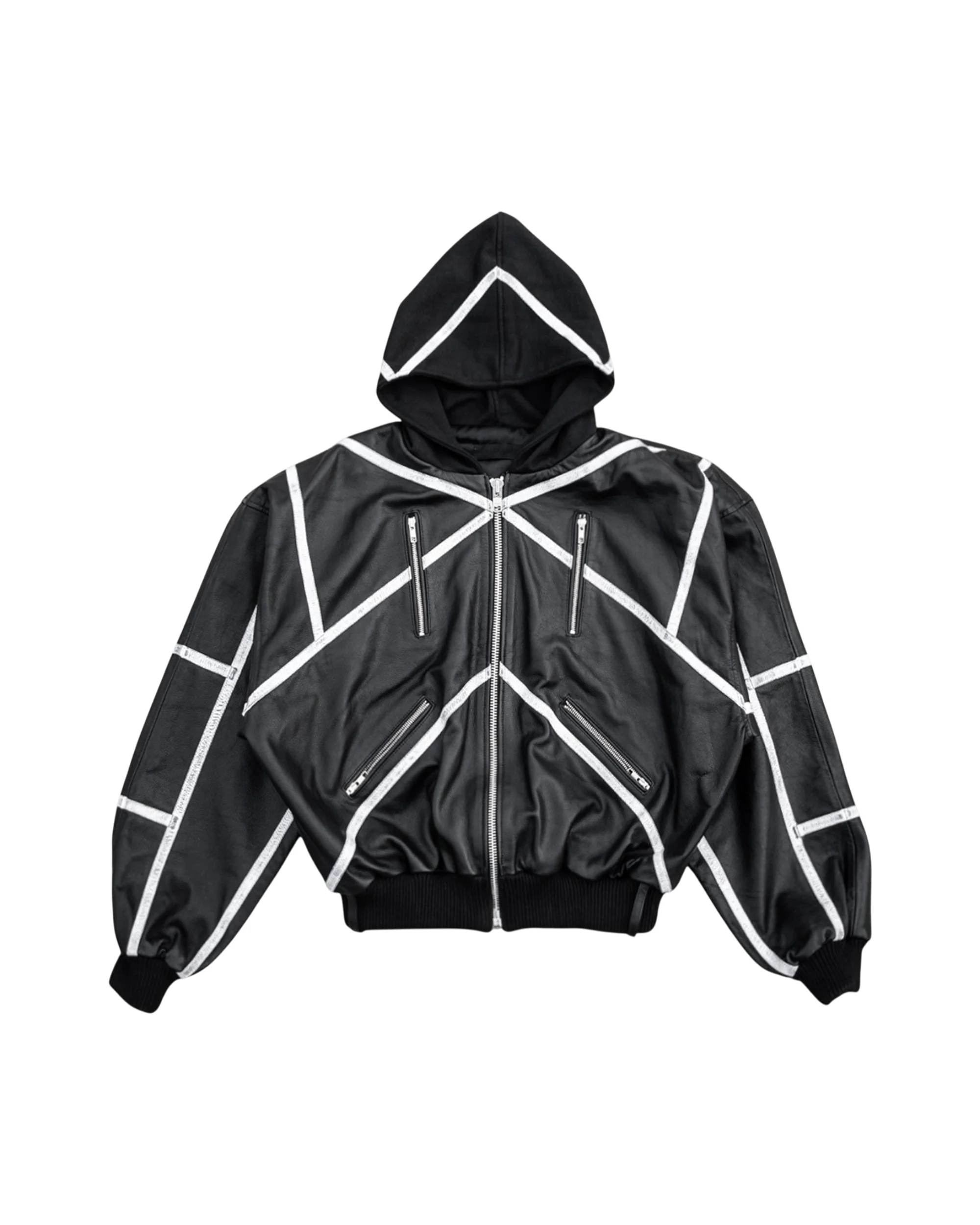 "PRYZM" LEATHER BOMBER - BLACK/WHITE