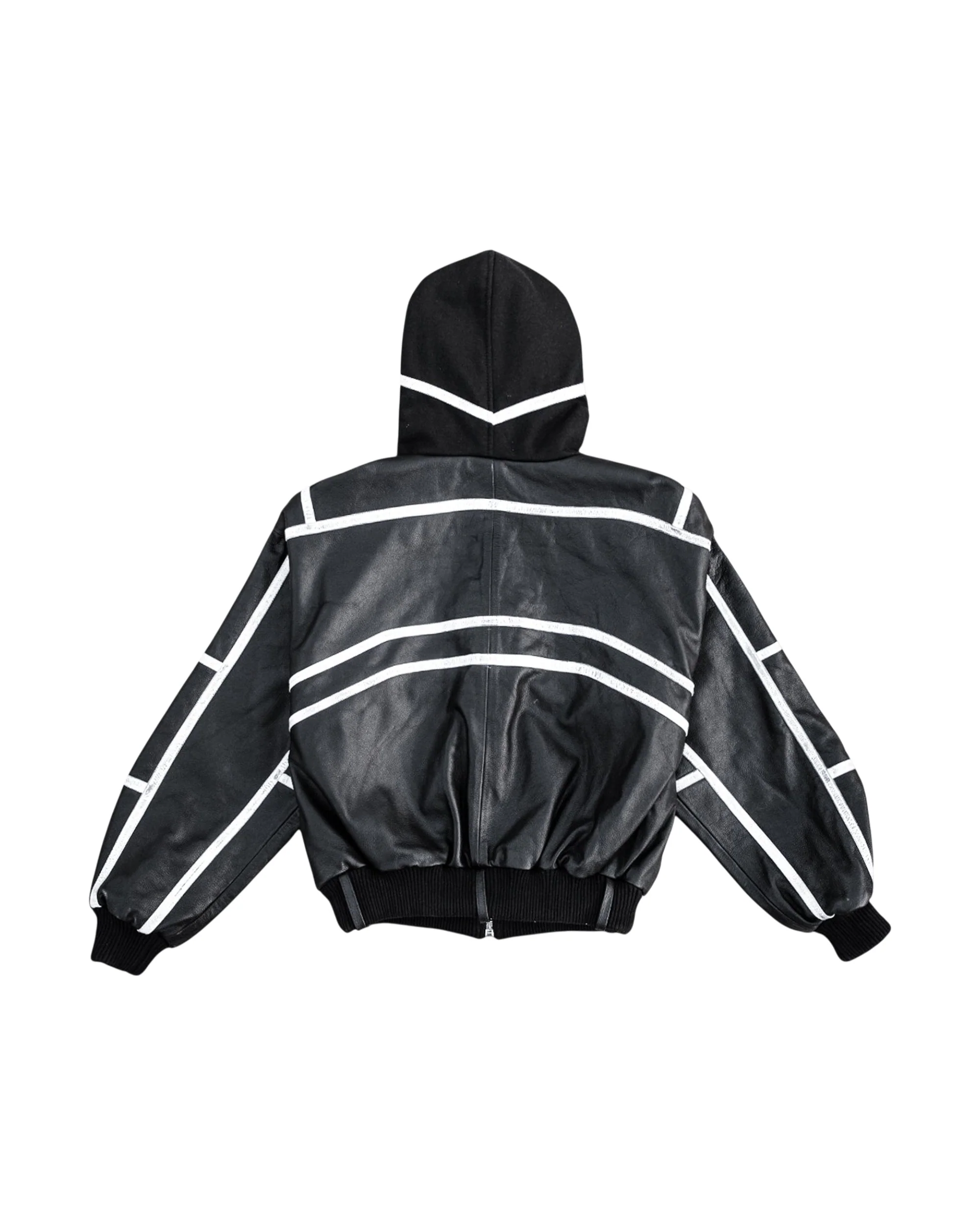 "PRYZM" LEATHER BOMBER - BLACK/WHITE - Image 2