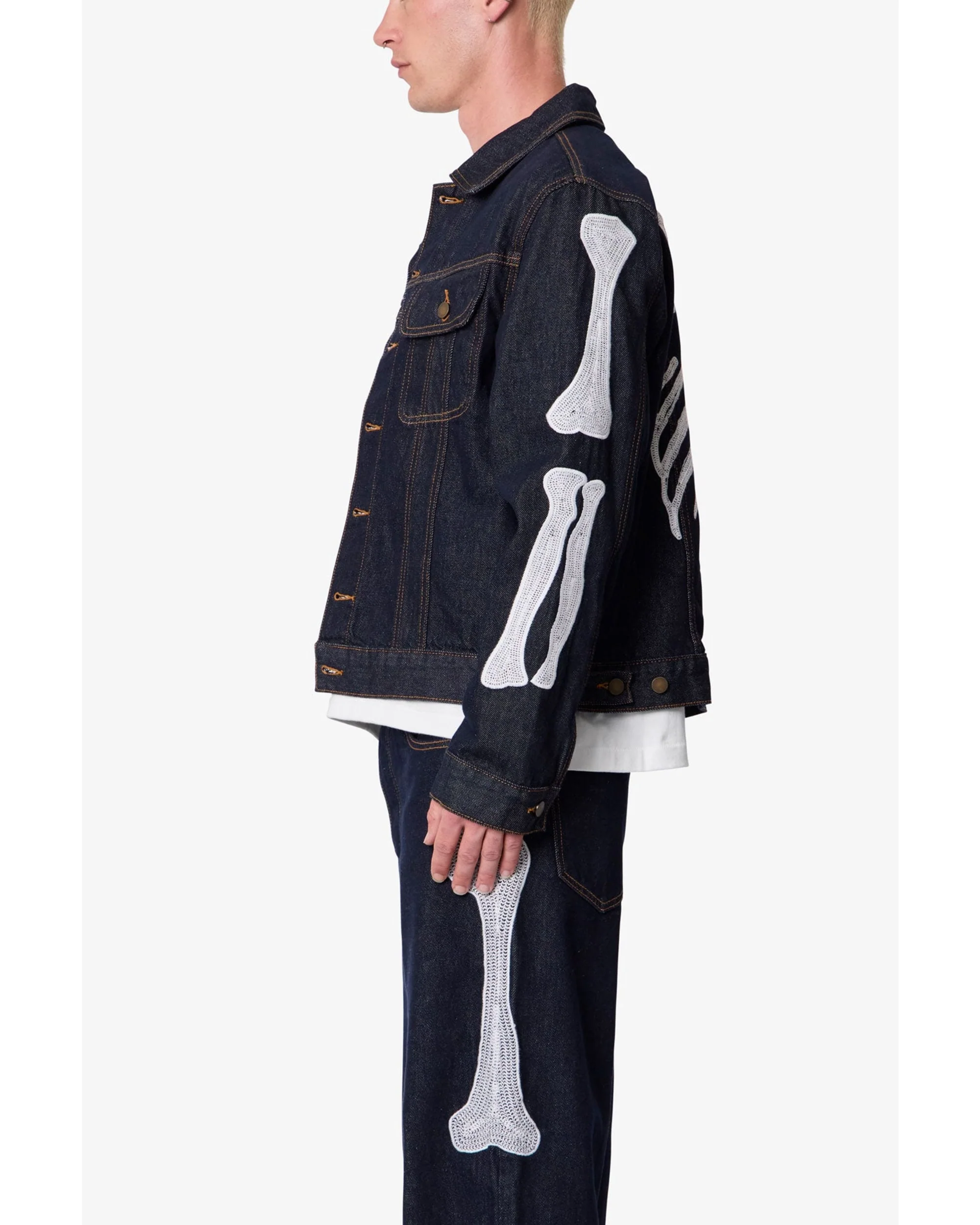 Raw Skeleton Trucker Jacket - Rinsed Indigo - Image 5