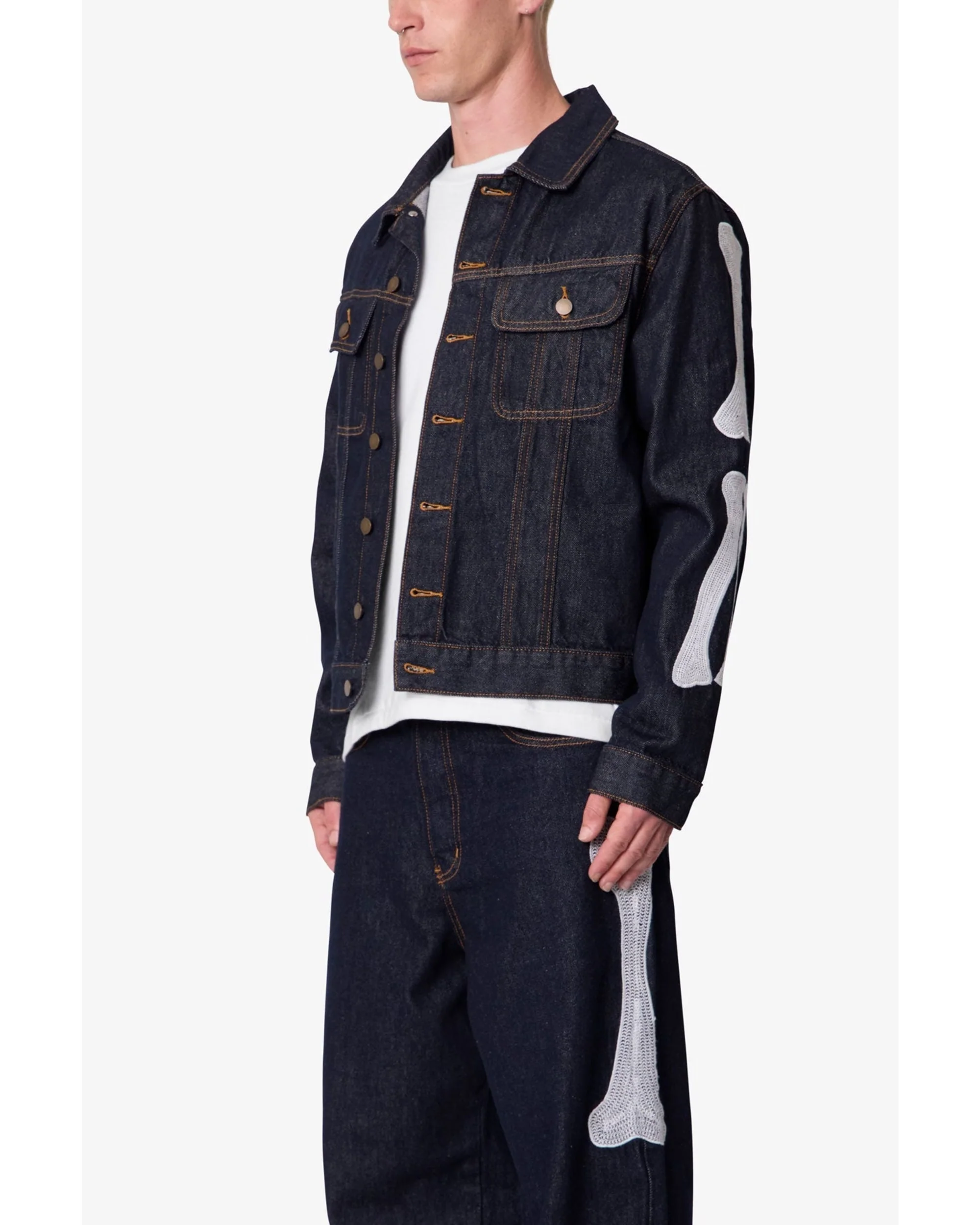 Raw Skeleton Trucker Jacket - Rinsed Indigo - Image 6