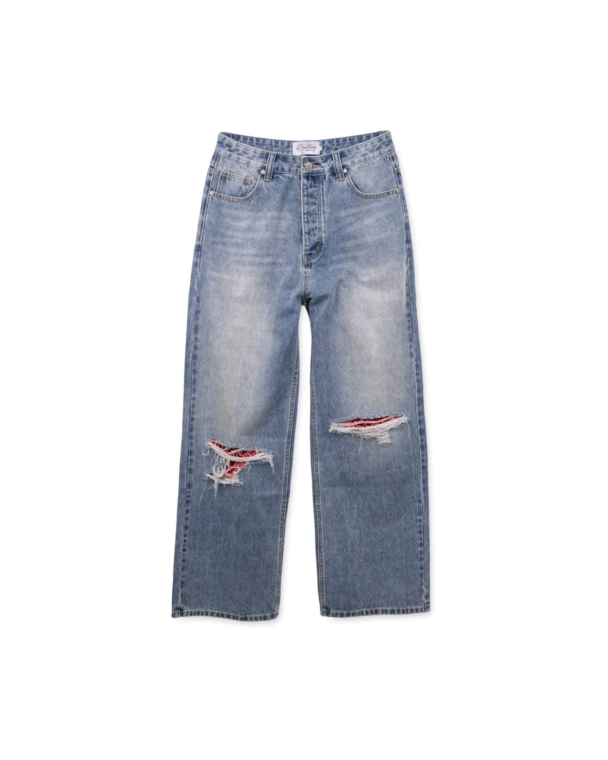 "Red Paisley" Distressed Denim