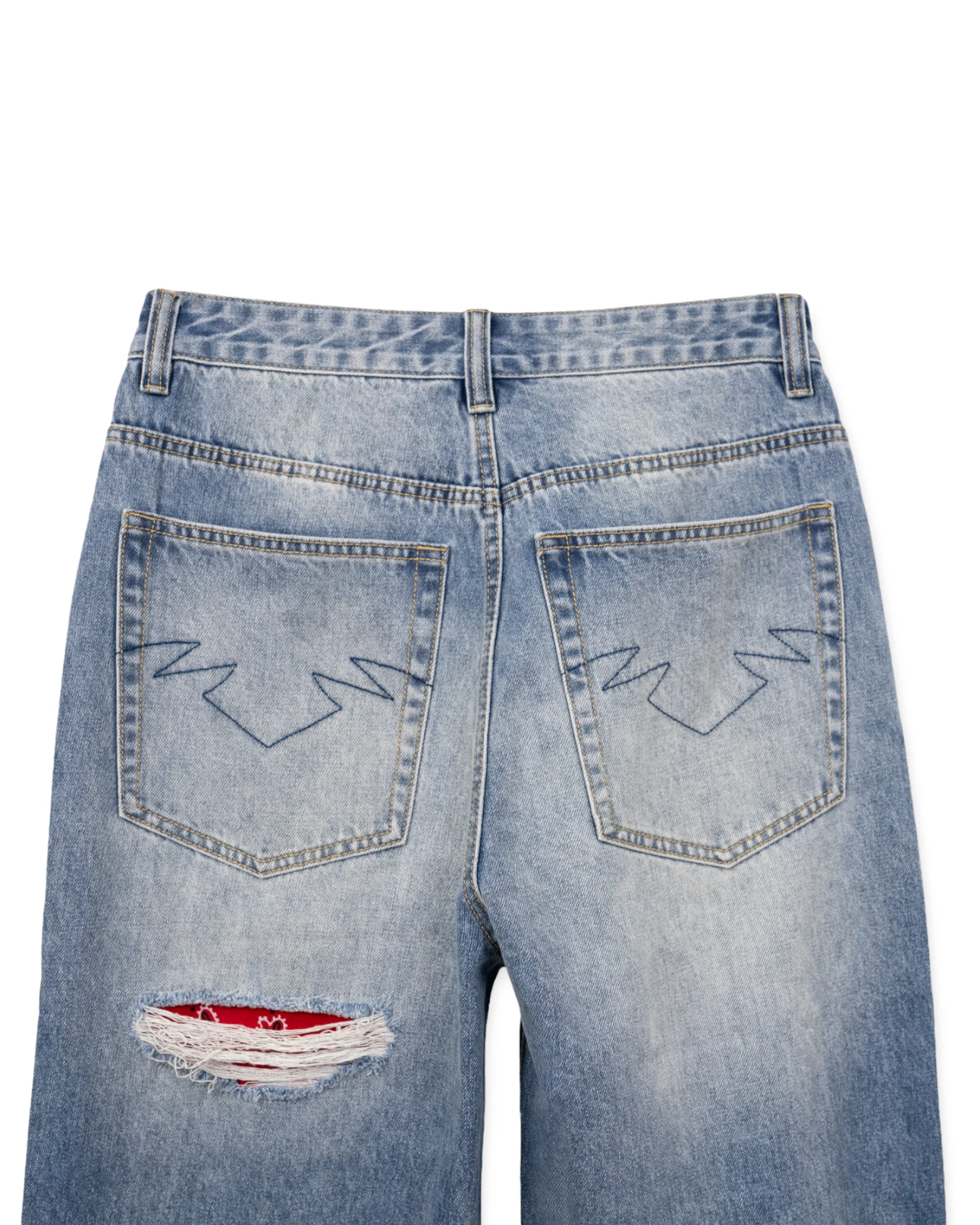 "Red Paisley" Distressed Denim - Image 5