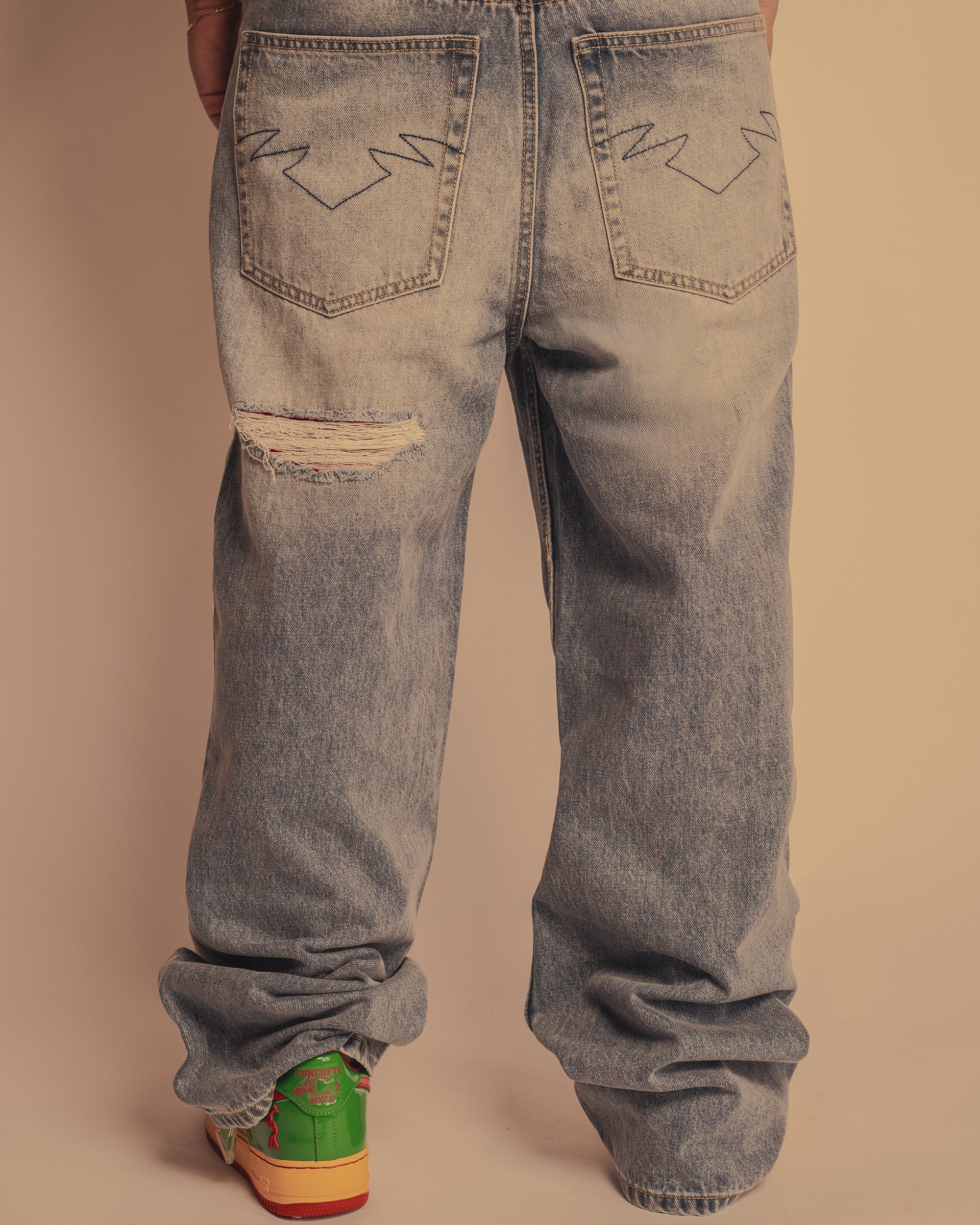 "Red Paisley" Distressed Denim - Image 7